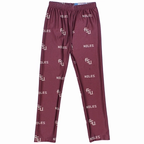 Bold and Comfortable Vive La Fete Girl's Stacked FSU/Noles Design Leggings - Garnet