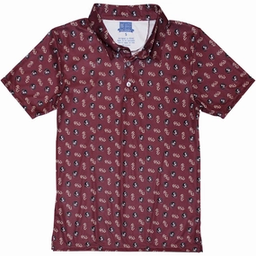 Odor Resistant Tech Vive La Fete Kids' Stacked FSU/Seminole Logo Pattern Performance Polo - Garnet