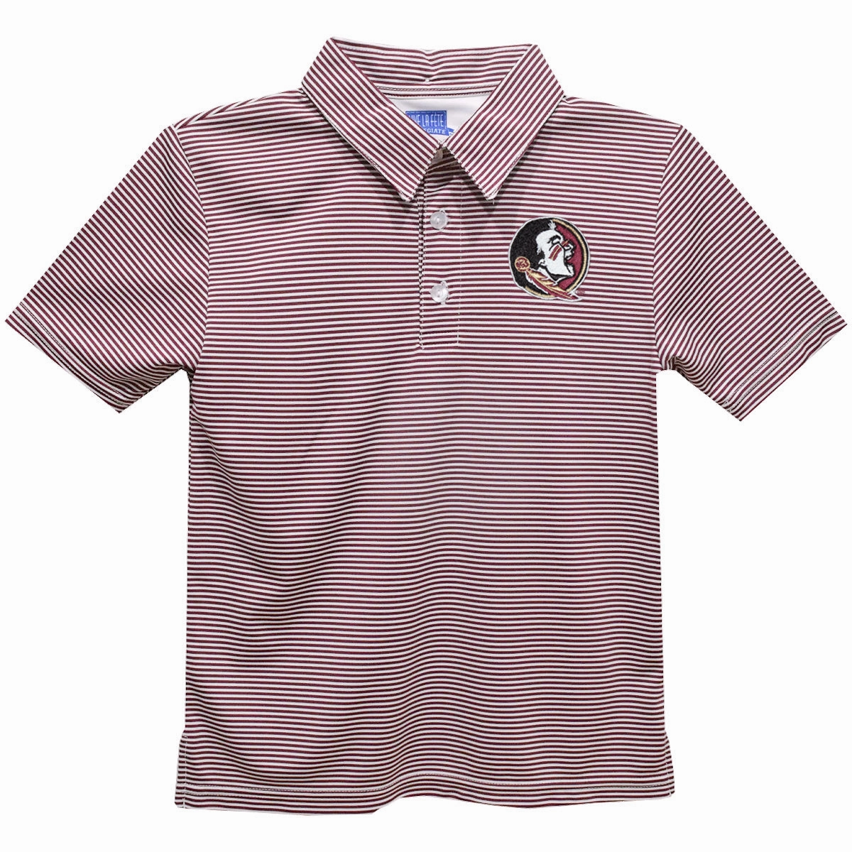 Vive La Fete Kids Seminole Logo Striped Performance Polo - Garnet/White Sporty Style