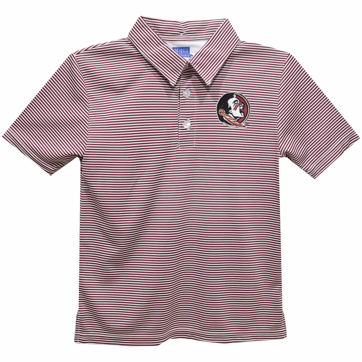 Vive La Fete Kids Seminole Logo Striped Performance Polo - Garnet/White Wrinkle-Free Classic Wear