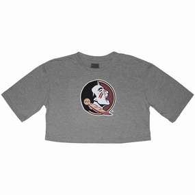 Vive La Fete Youth Girl's Seminole Logo Crop Short Sleeve T-shirt - Heather Grey Summer Fashion