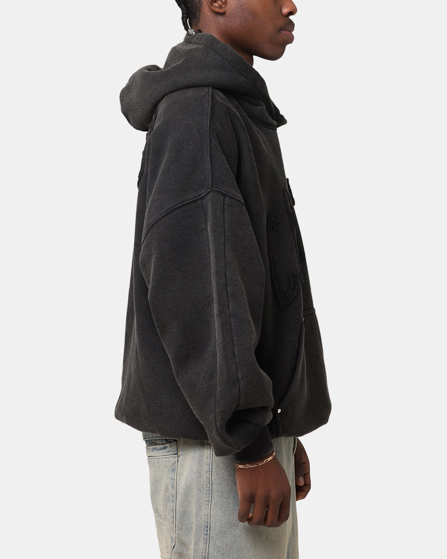 Carre Con-Star Hoodie Washed Black Stand Up Collar Trust