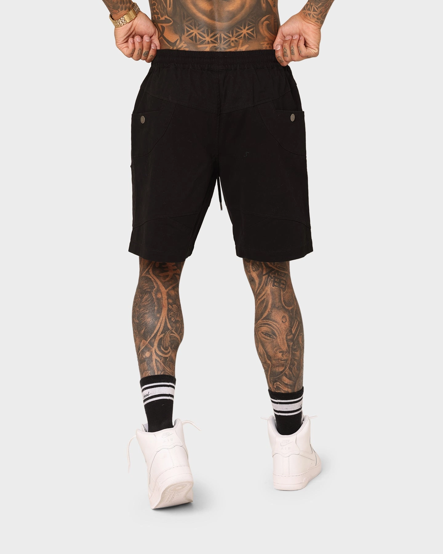 Saint Morta Syndicate Cargo Shorts Black Wrinkle Resistant Material Cotton Blend