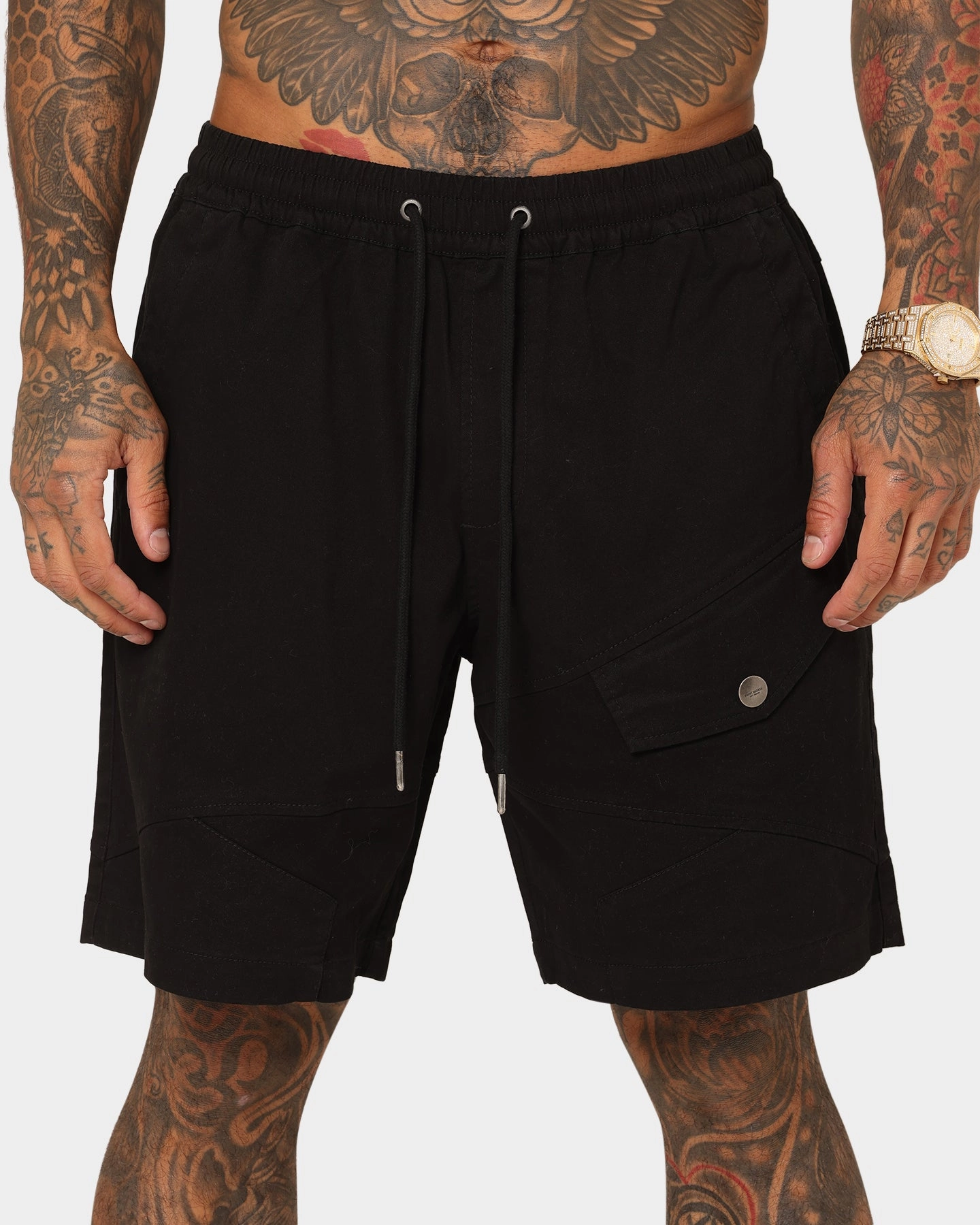 Saint Morta Syndicate Cargo Shorts Black Artisanal Chafe Resistant Seams