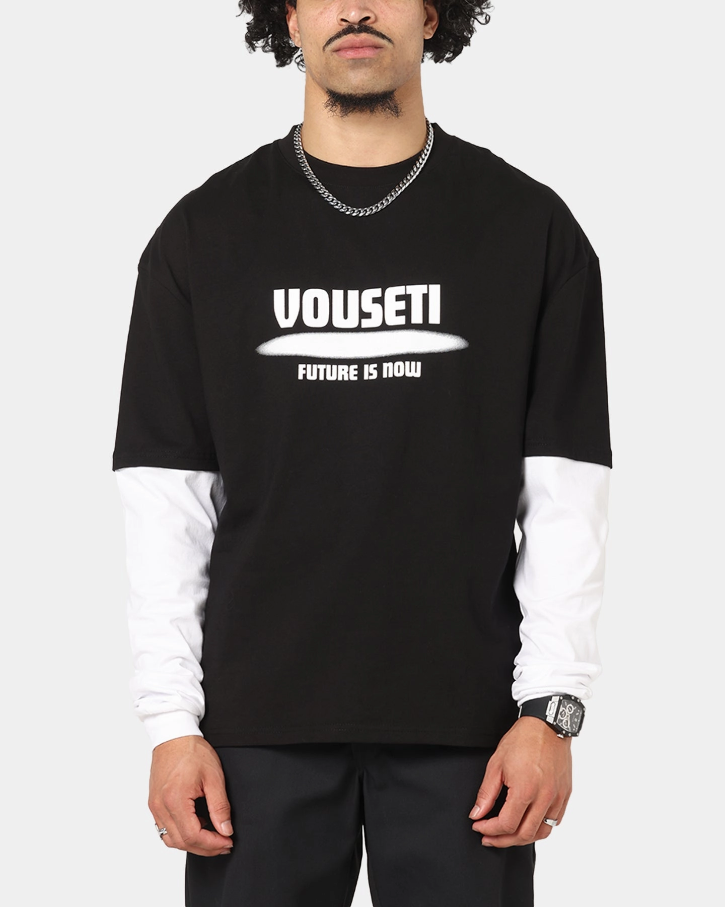 color blocking Geometric precision Vouseti Future Is Now Long Sleeve T-Shirt Black