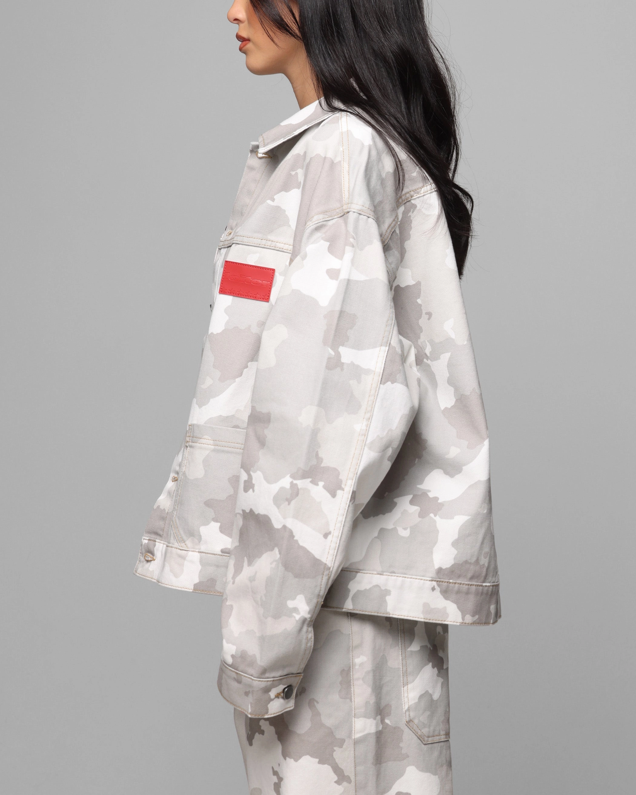 Non Irritating Seams suitable for talent shows Loiter Prestige Denim Jacket Snow Camo