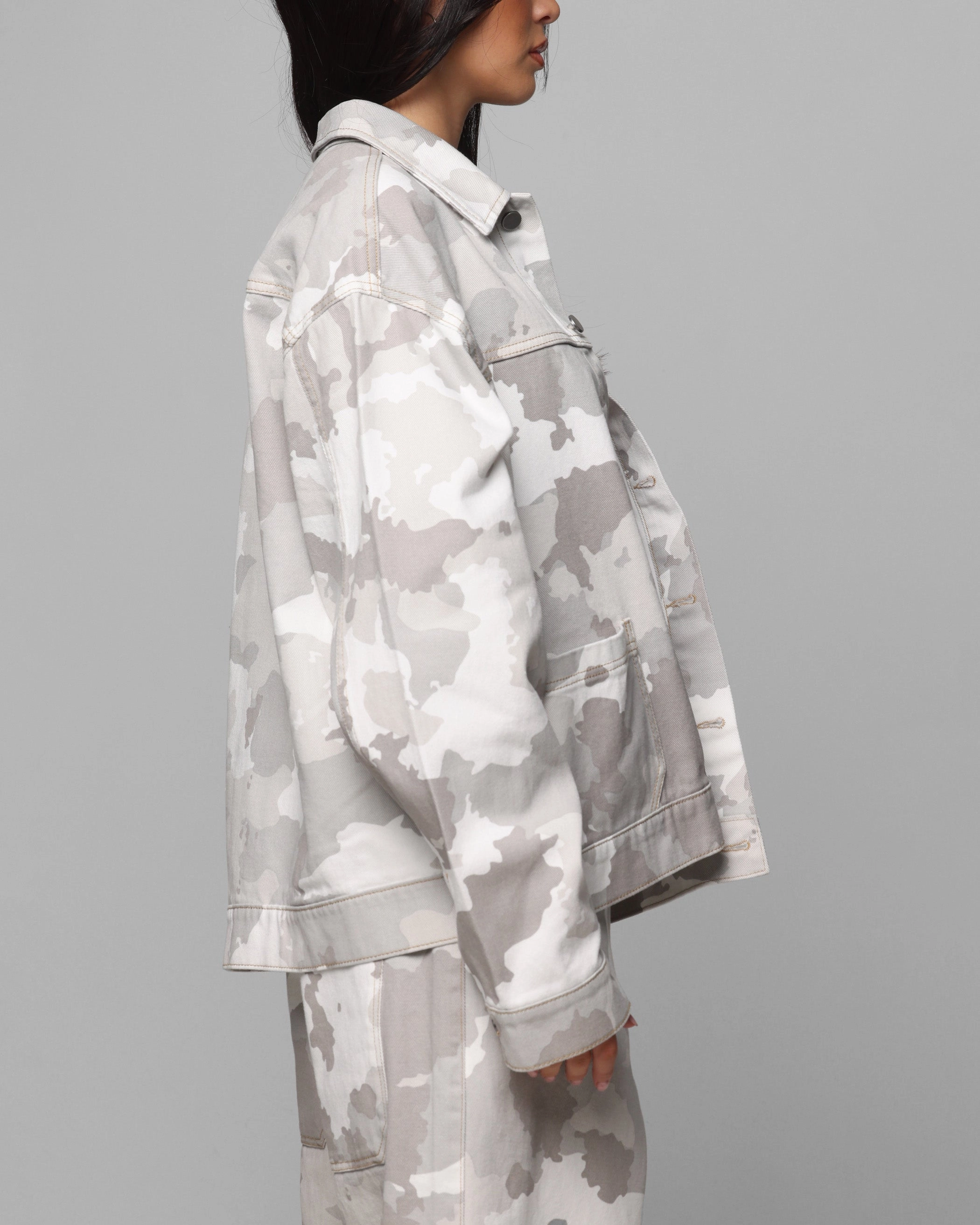 Loiter Prestige Denim Jacket Snow Camo AdjustableHood Closet