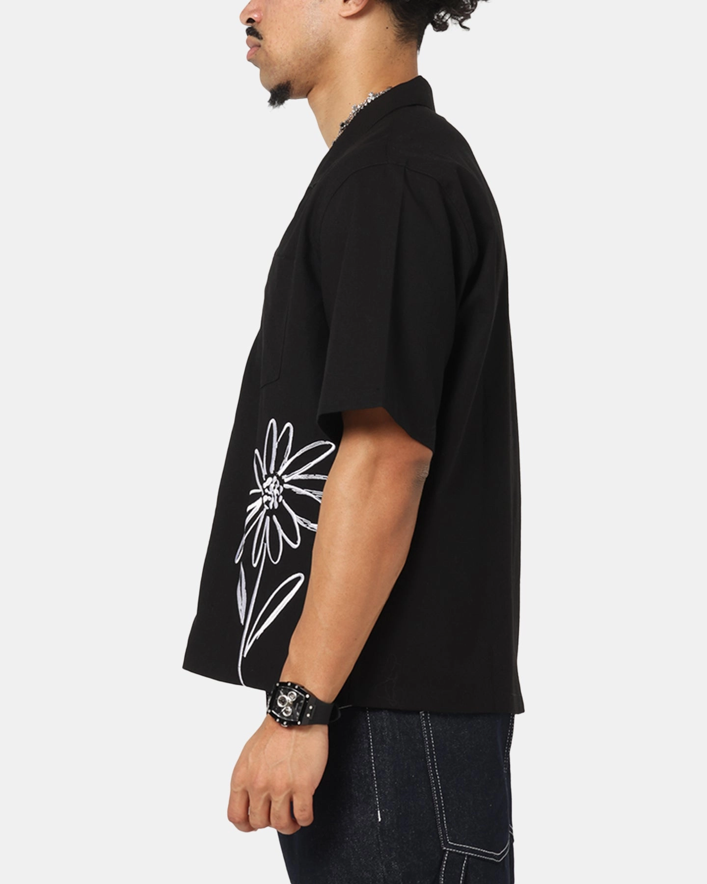 Luxury Feel Ventilated Back Carre Hand Picked Button Up Shirt Black