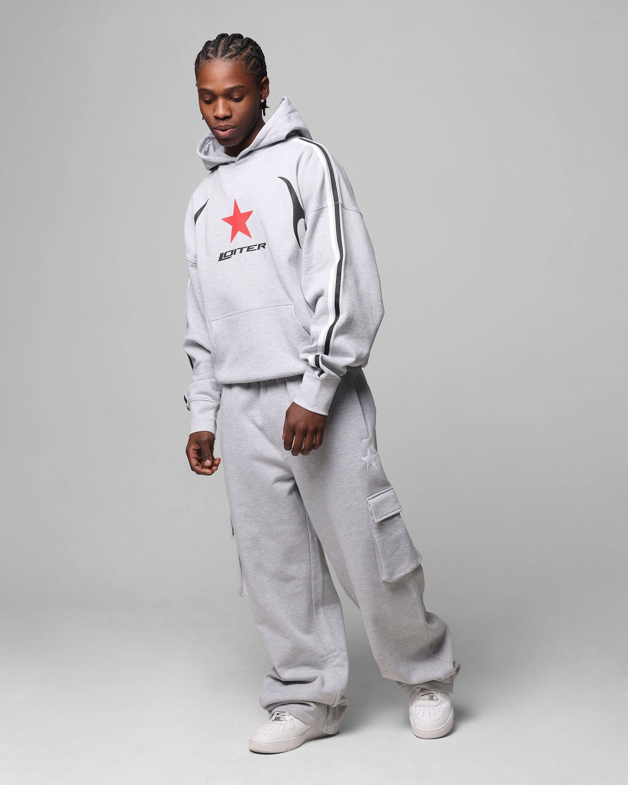 Street Style Loiter Trackstar Hoodie Grey Marle