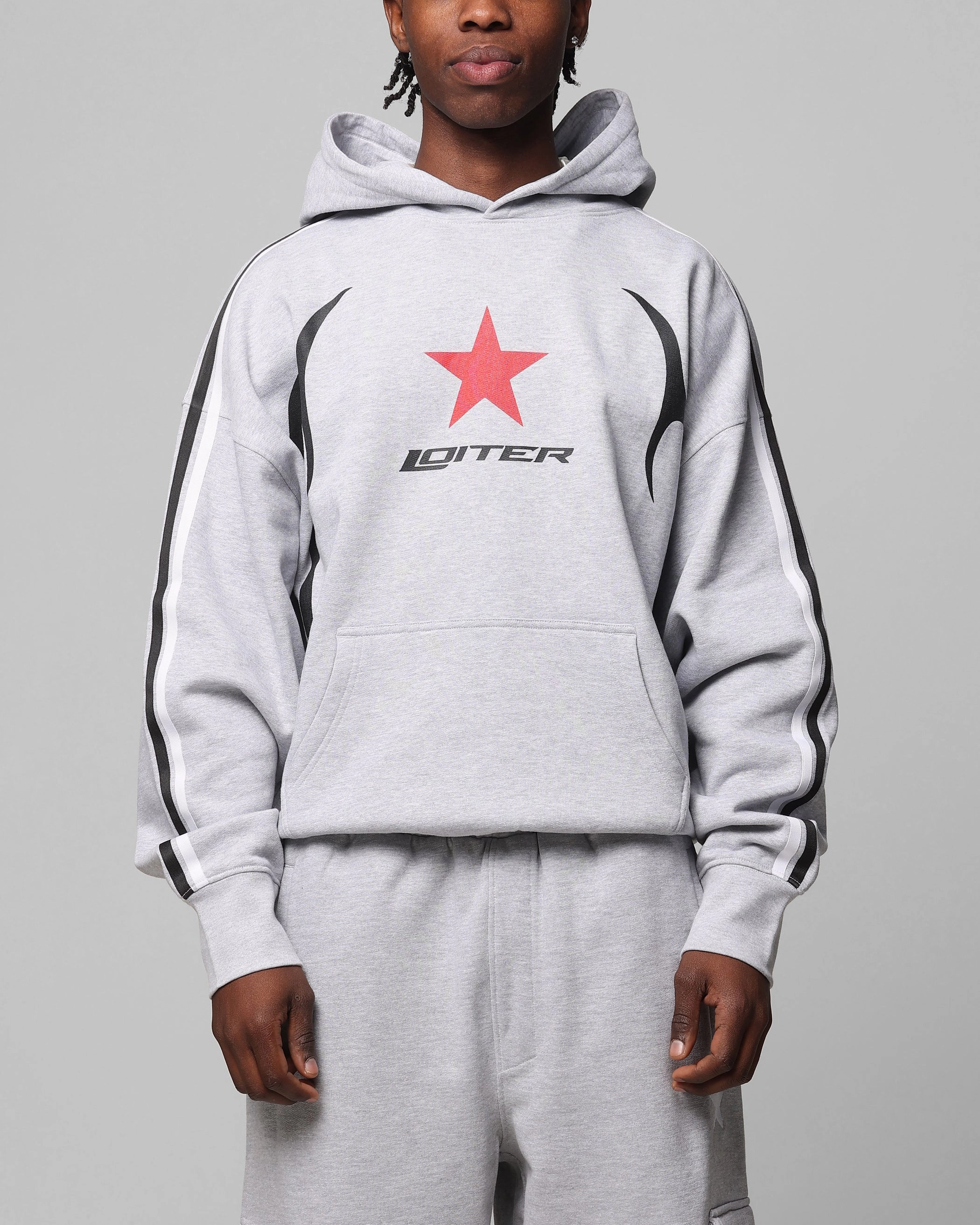 Loiter Trackstar Hoodie Grey Marle Patchwork