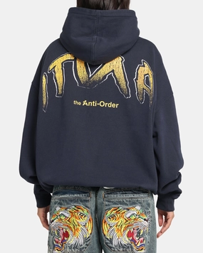 Foldable Collar Design The Anti Order Anti Collegate Boxy Hoodie Navy