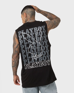 Playboy Linear Classic Bunny Stack T-Shirt Black Smooth Jersey Texture