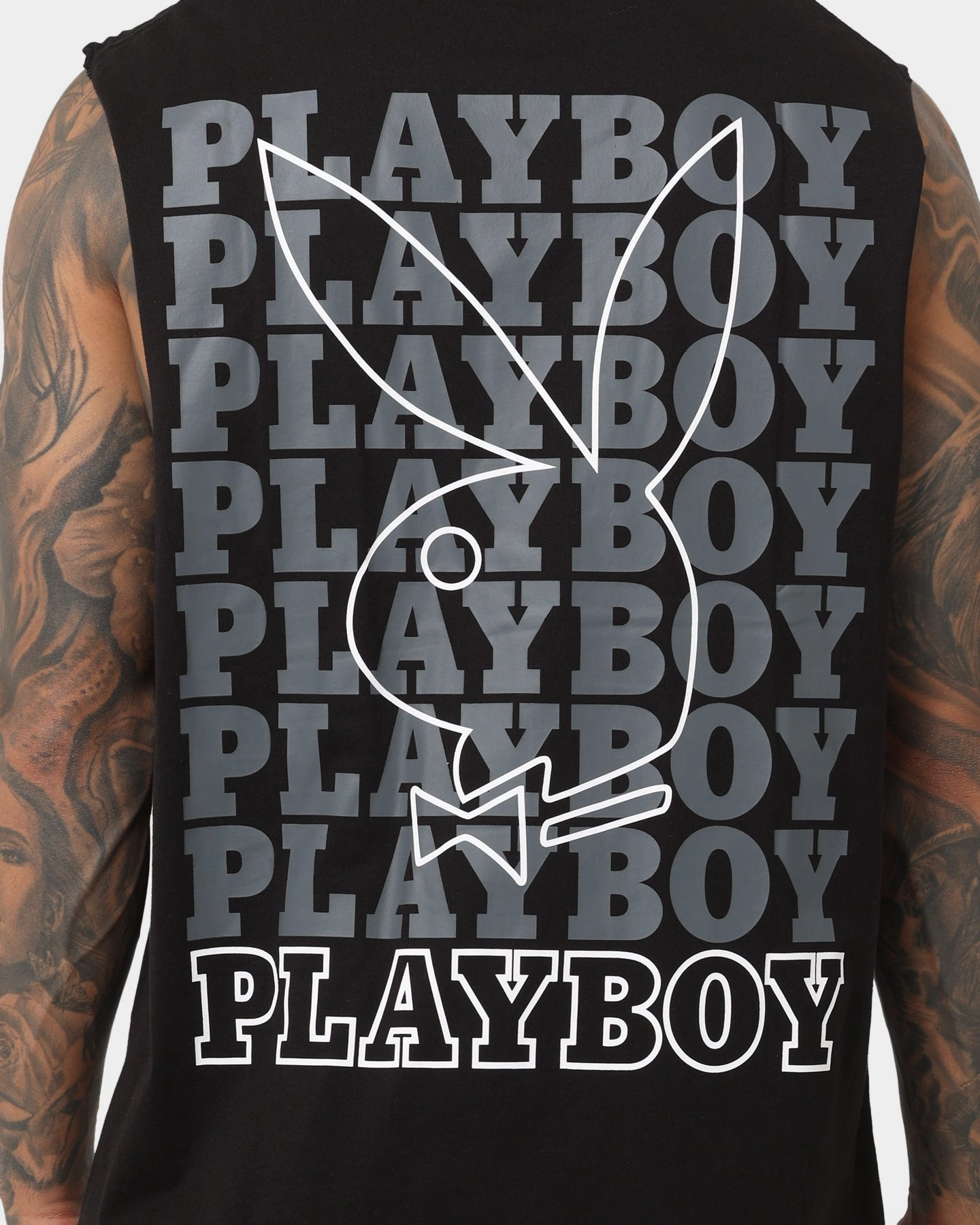 Playboy Linear Classic Bunny Stack T-Shirt Black DoubleLayeredCollar