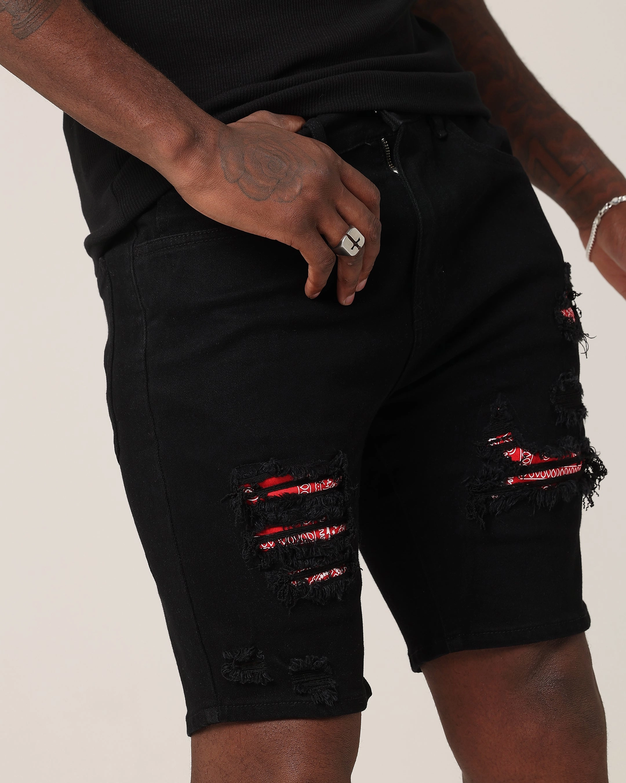 Saint Morta Paisley Summum Shorts Black/Red Hidden Storage Compartment