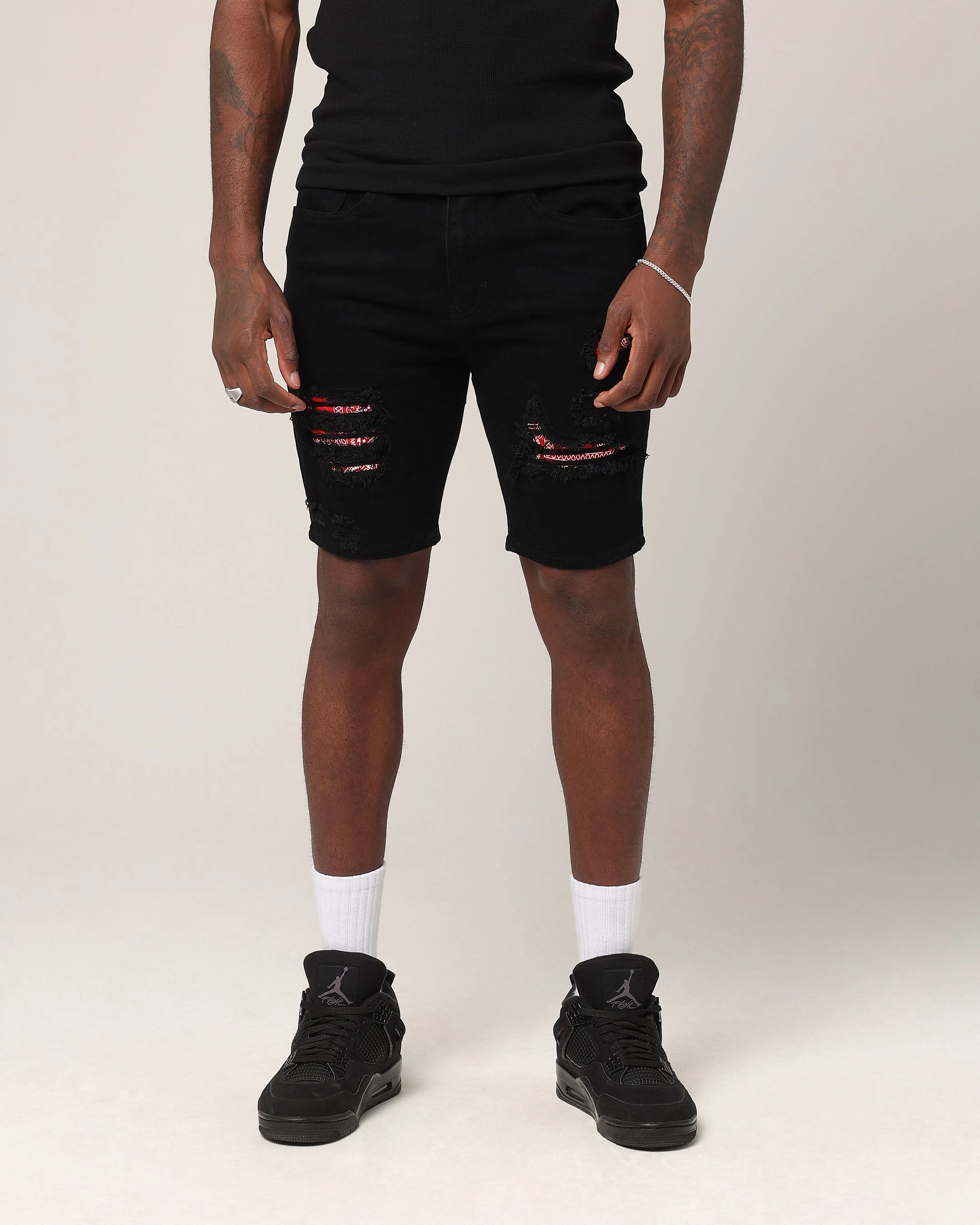 skiing outfit denim material Saint Morta Paisley Summum Shorts Black/Red