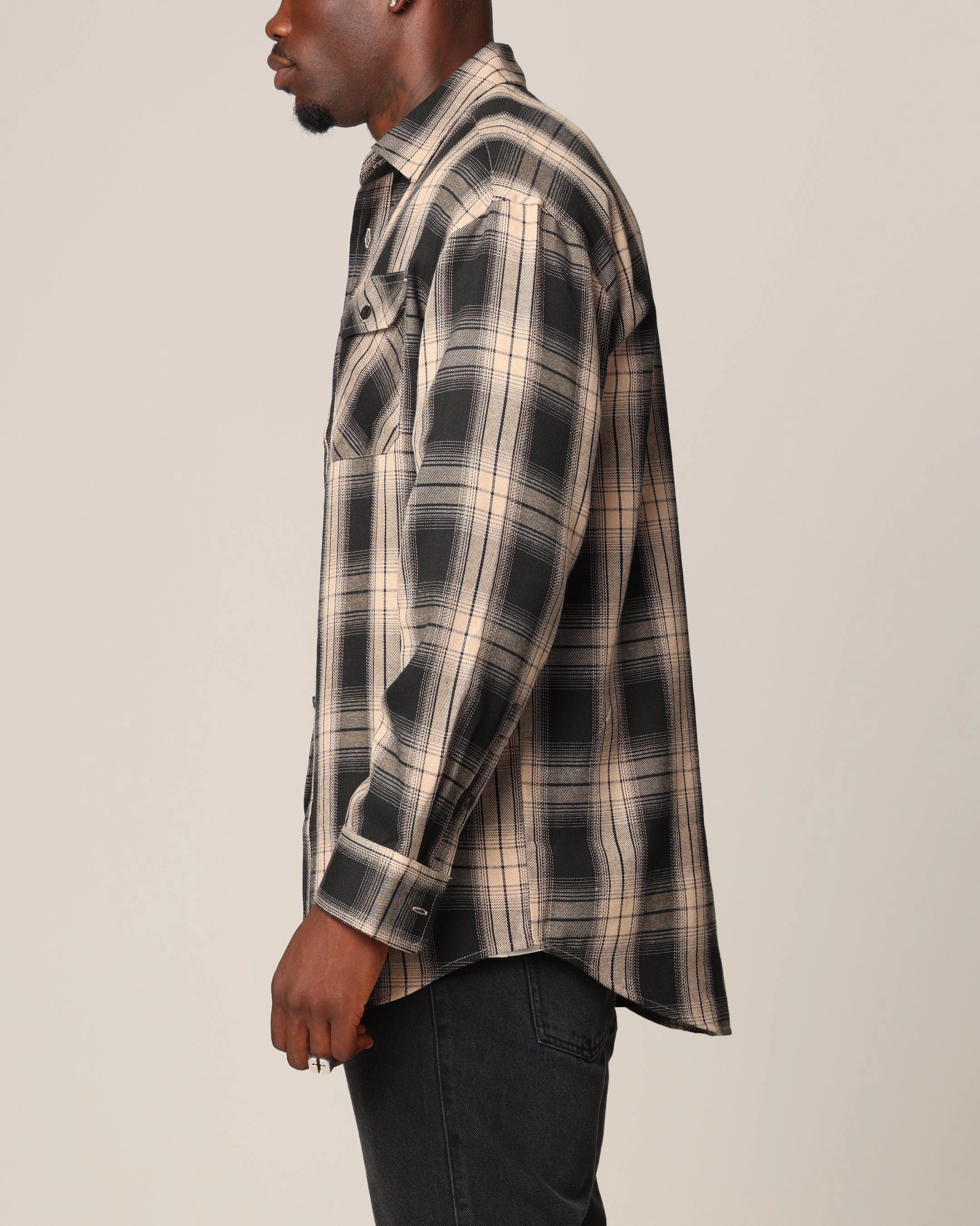Saint Morta Icon Flannel Shirt Tan/Black gender-neutral