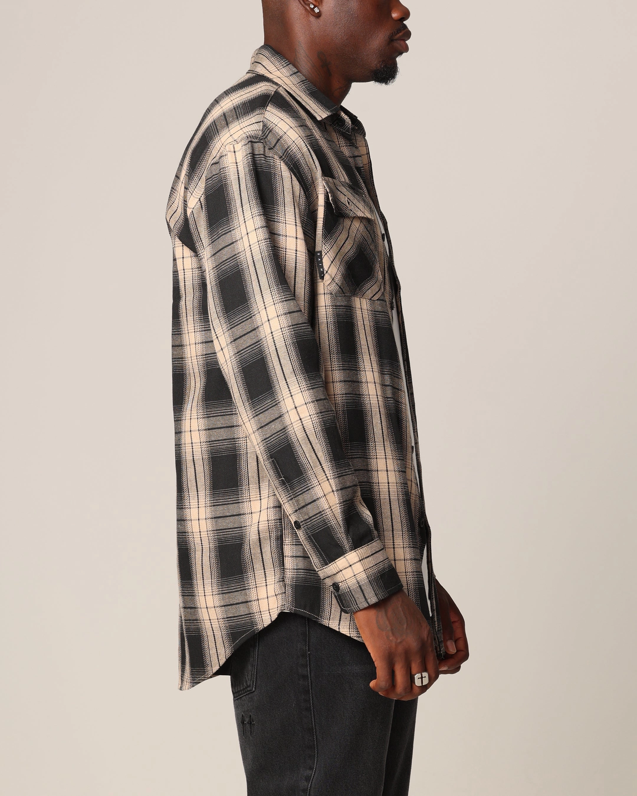 Saint Morta Icon Flannel Shirt Tan/Black Trendy Apparel