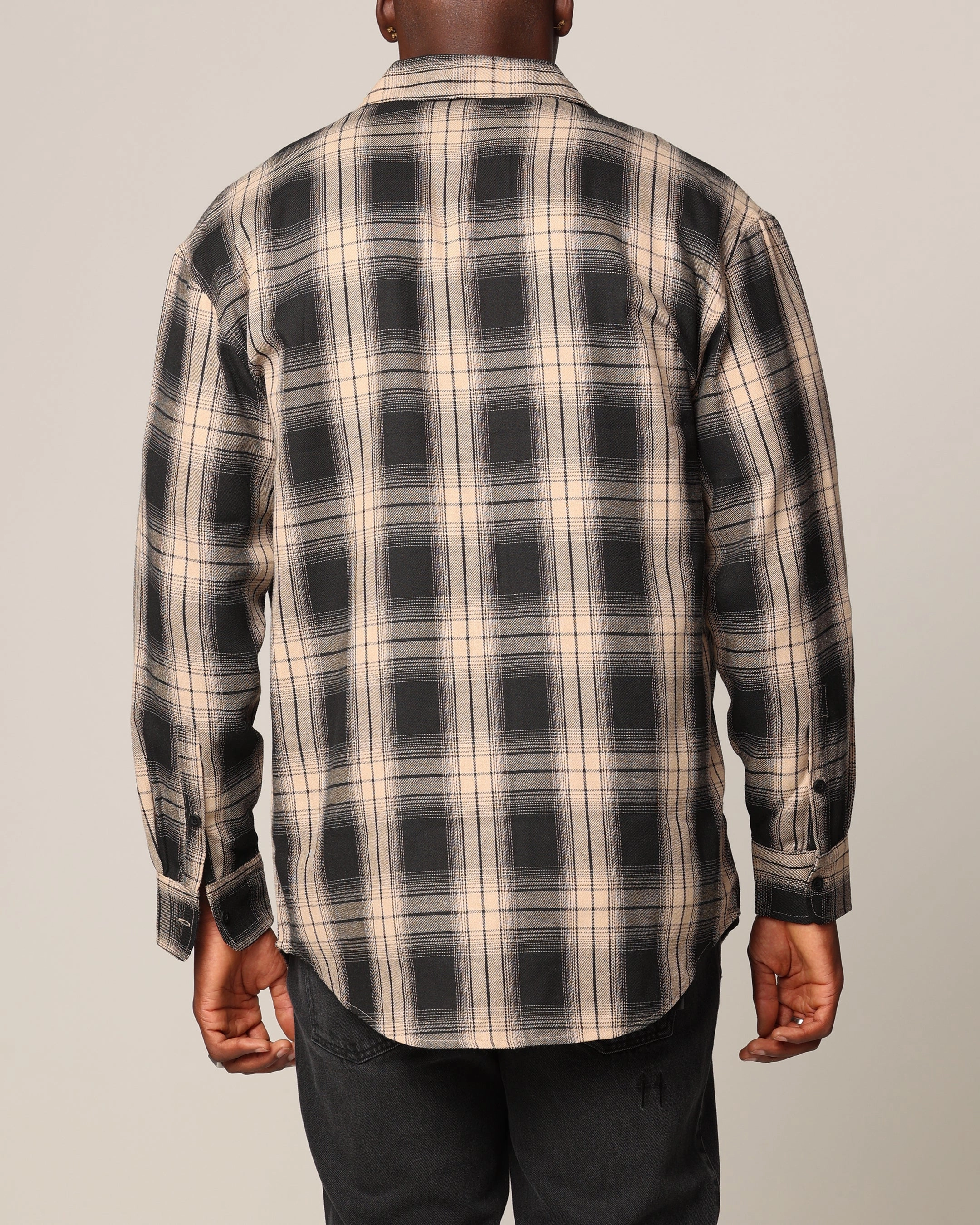 Saint Morta Icon Flannel Shirt Tan/Black Layered Sleeve Cuffs