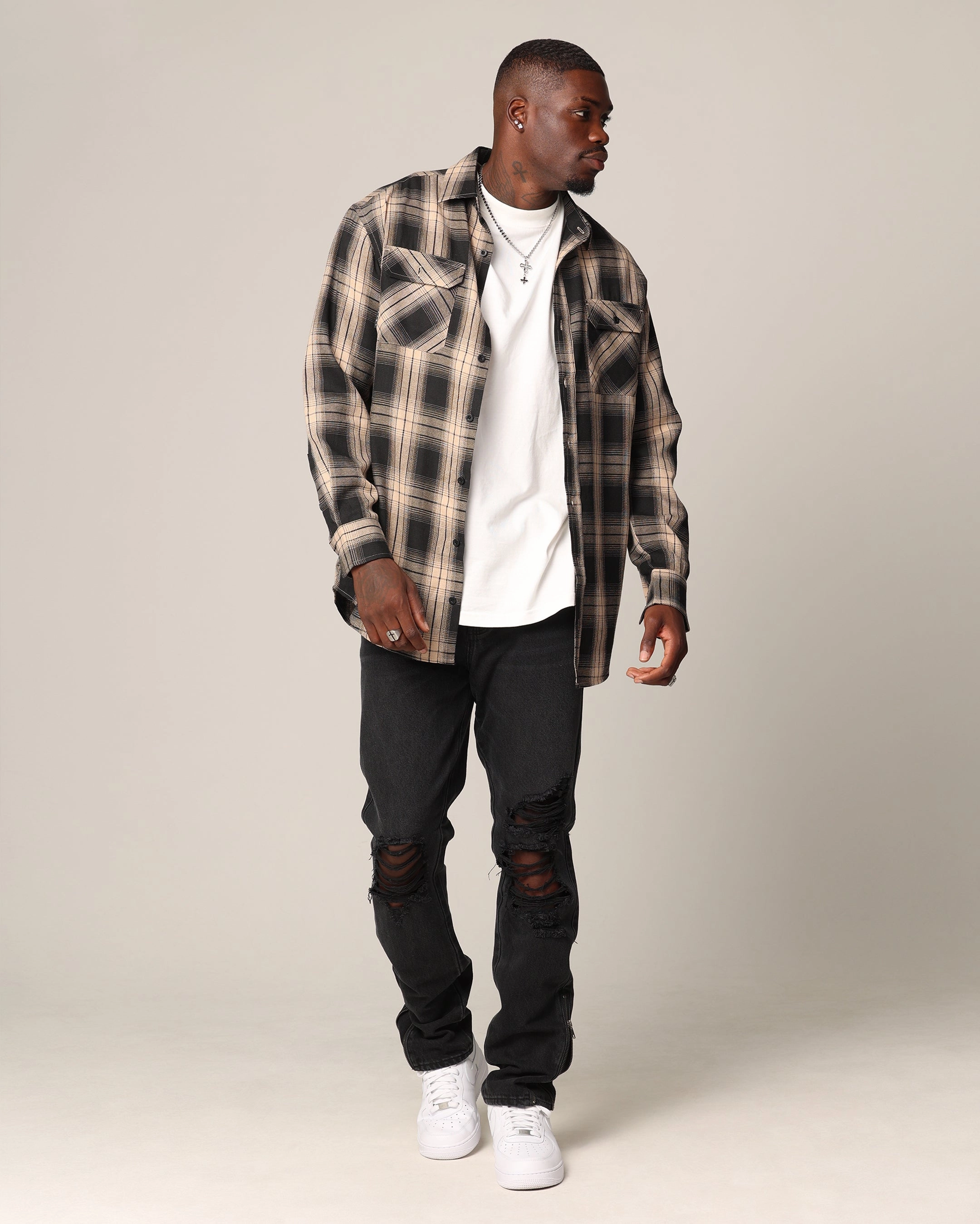 Soft Touch Saint Morta Icon Flannel Shirt Tan/Black