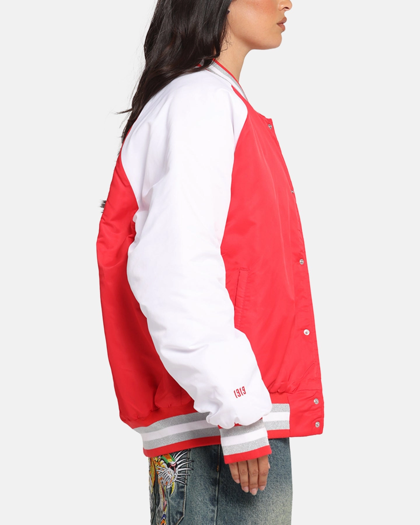 YKK Zipper Hardware StretchFit Fabric Technology Champion Rebel USA Letterman Jacket Red Spark Csi