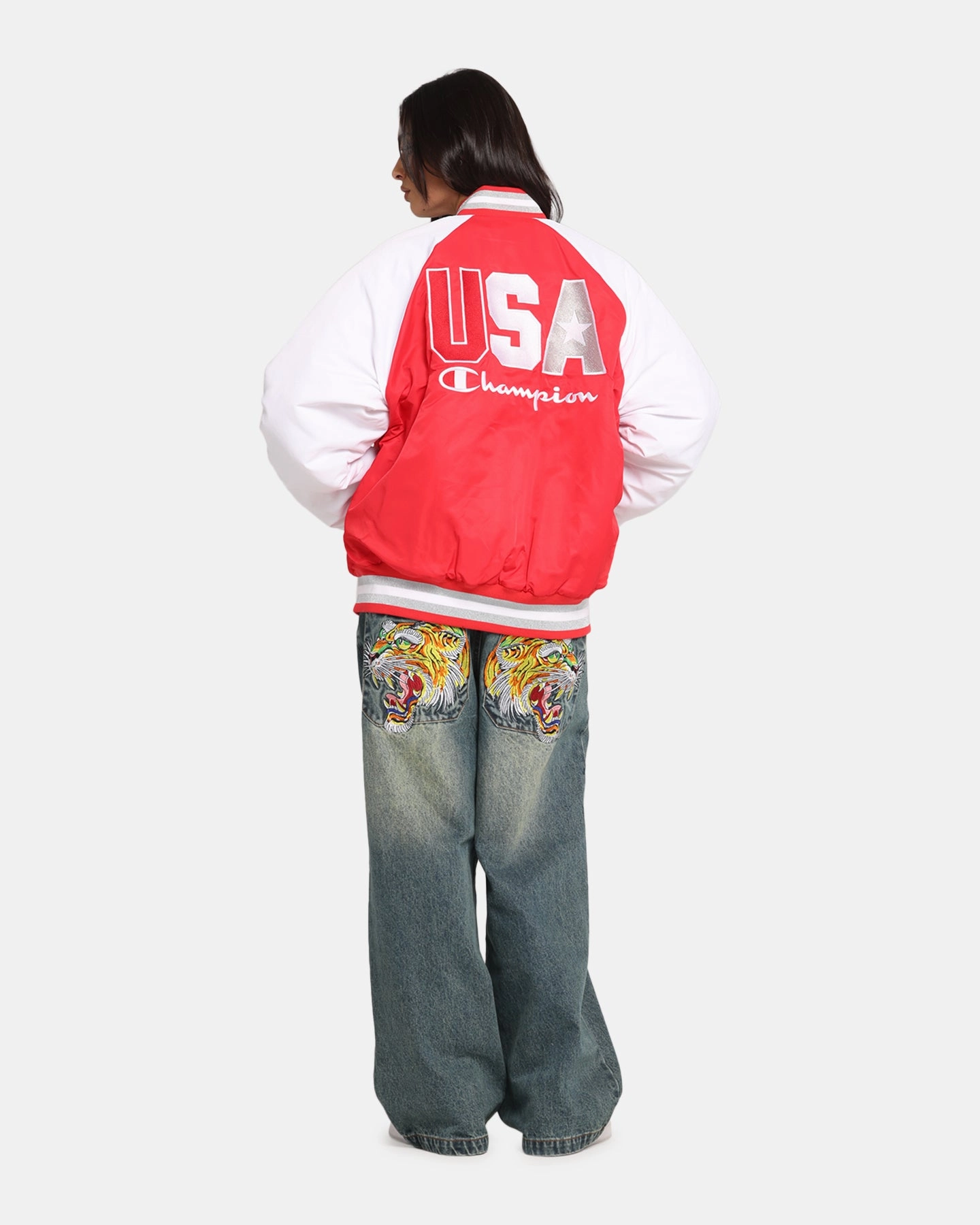 Champion Rebel USA Letterman Jacket Red Spark Csi Articulated Sleeves Tailored Silhouette