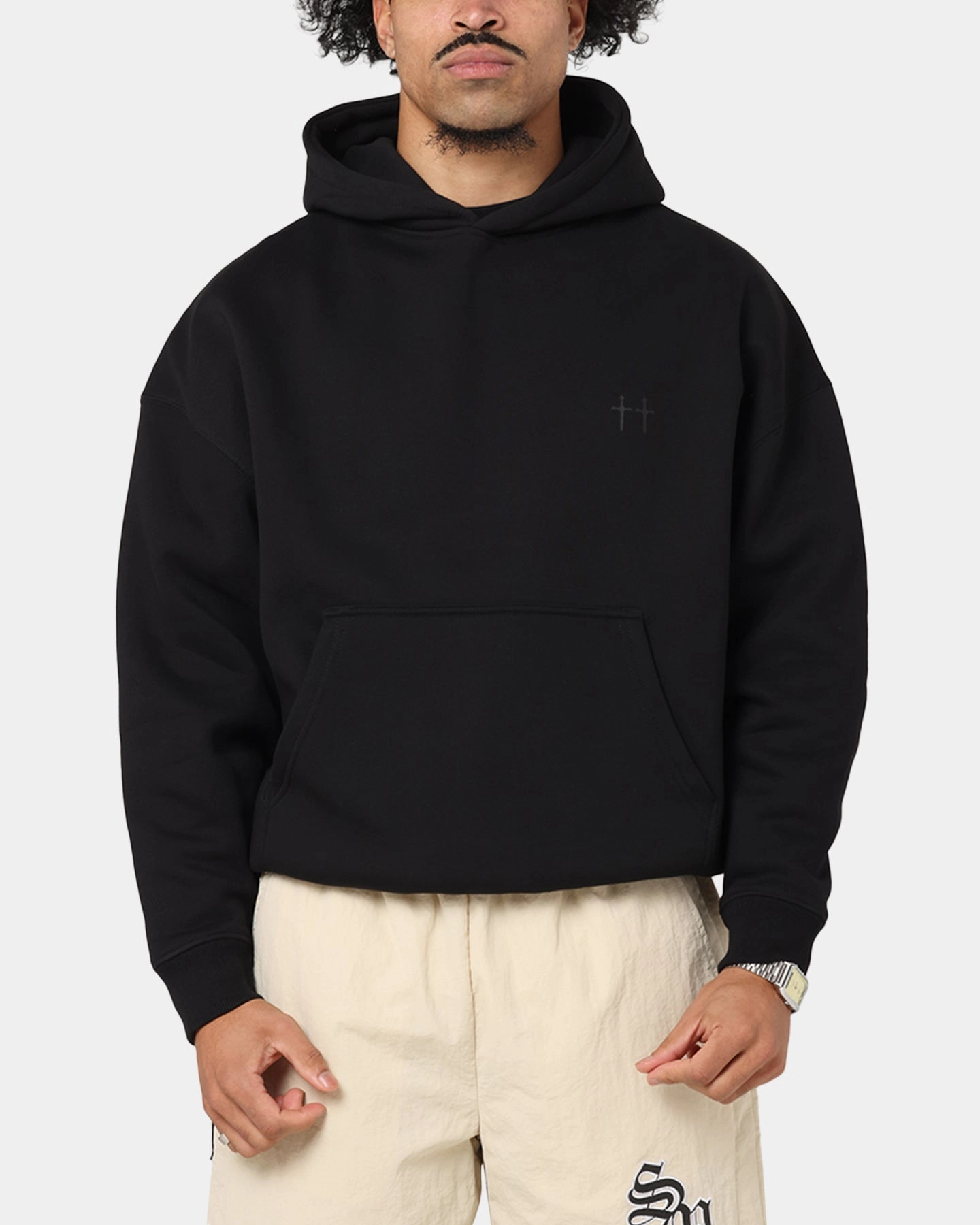 Minimalist Aesthetic Saint Morta Studios Boxy Hoodie Black