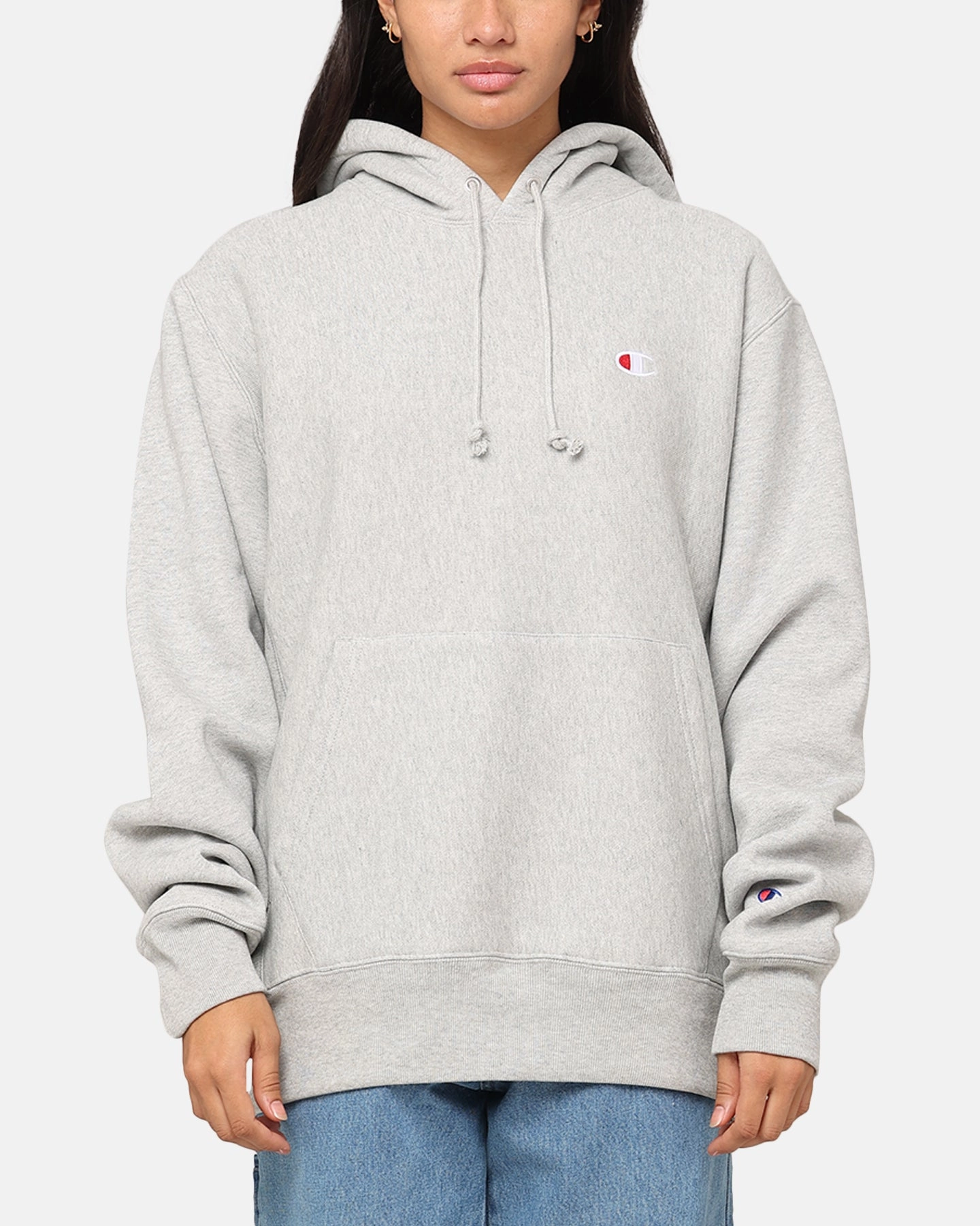 Champion Reverse Weave Small C Hoodie Oxford Heather Sports Jacket