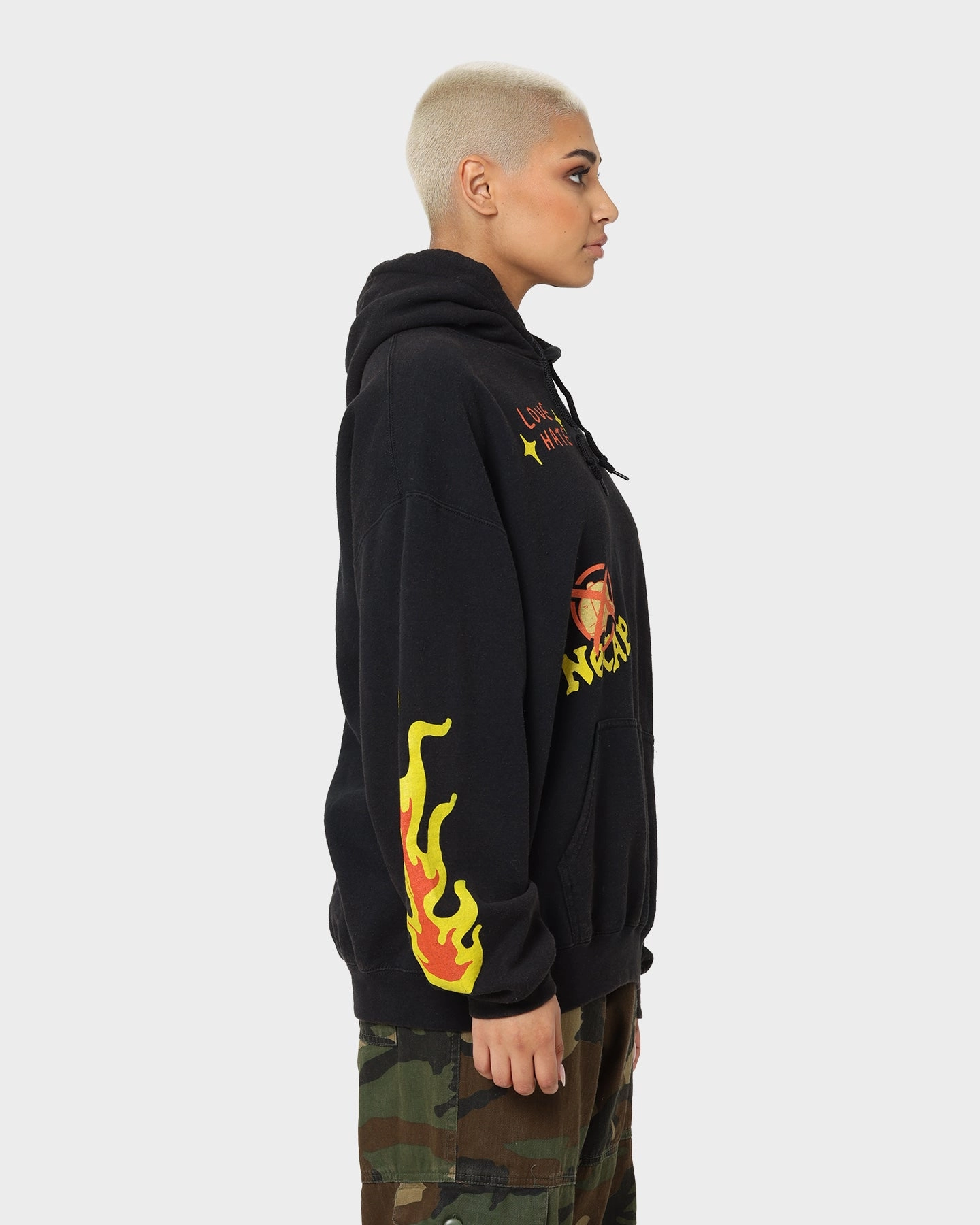 High Collar Fit Goat Crew All Over No Cap Vintage Hoodie Black Wash