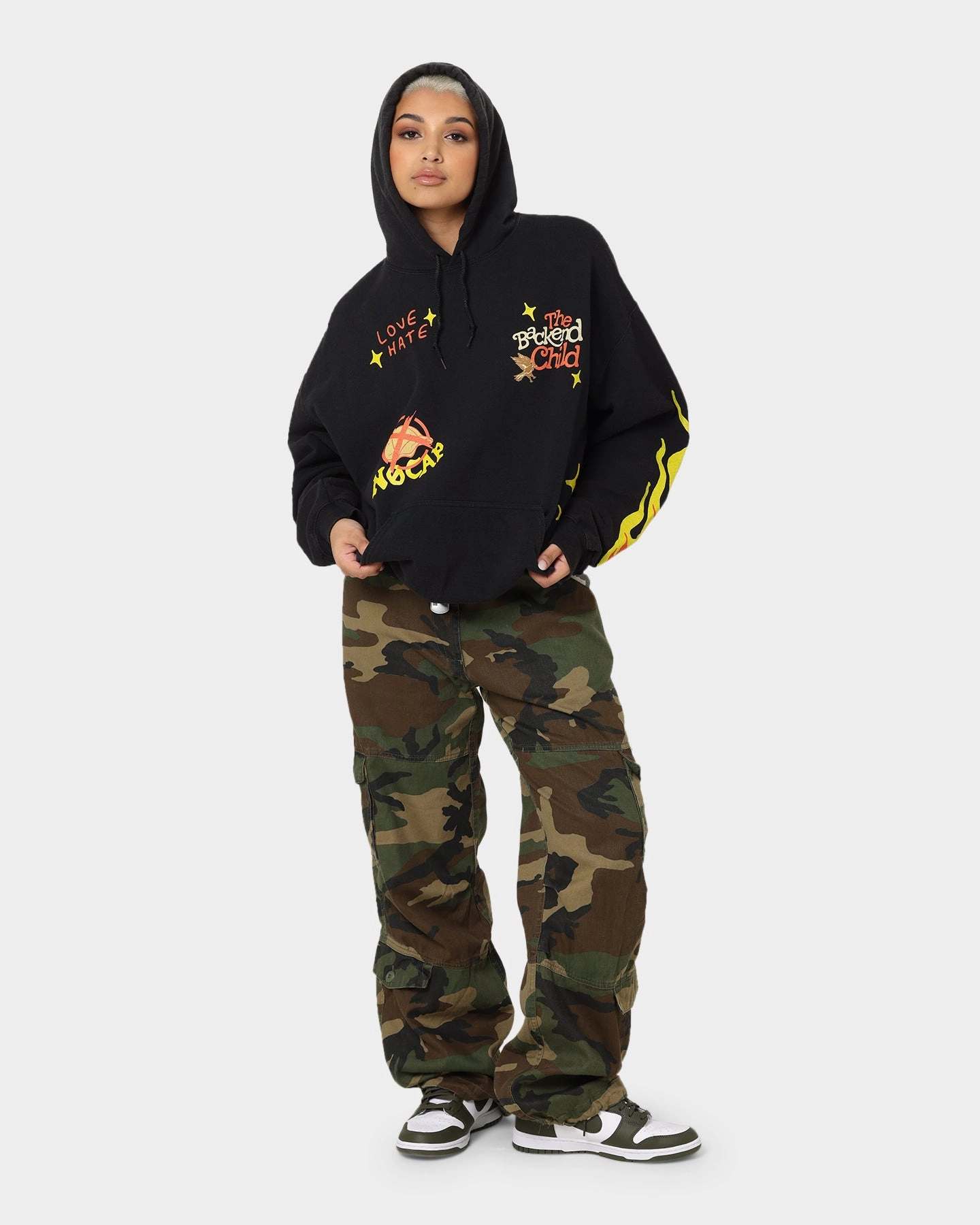 Donate Goat Crew All Over No Cap Vintage Hoodie Black Wash