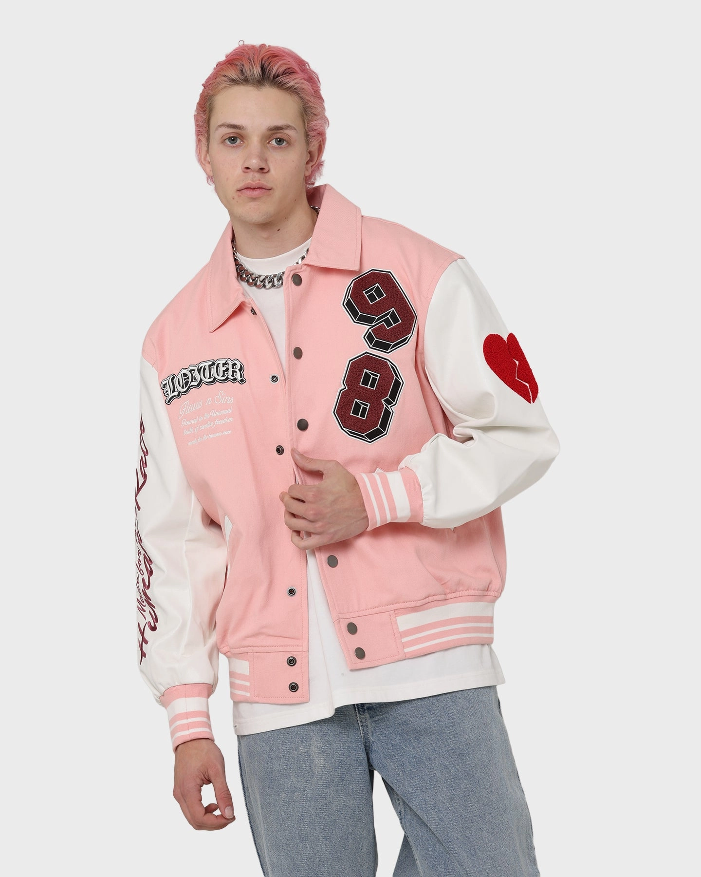 Thank Active Fit Loiter Human Varsity Jacket Pink