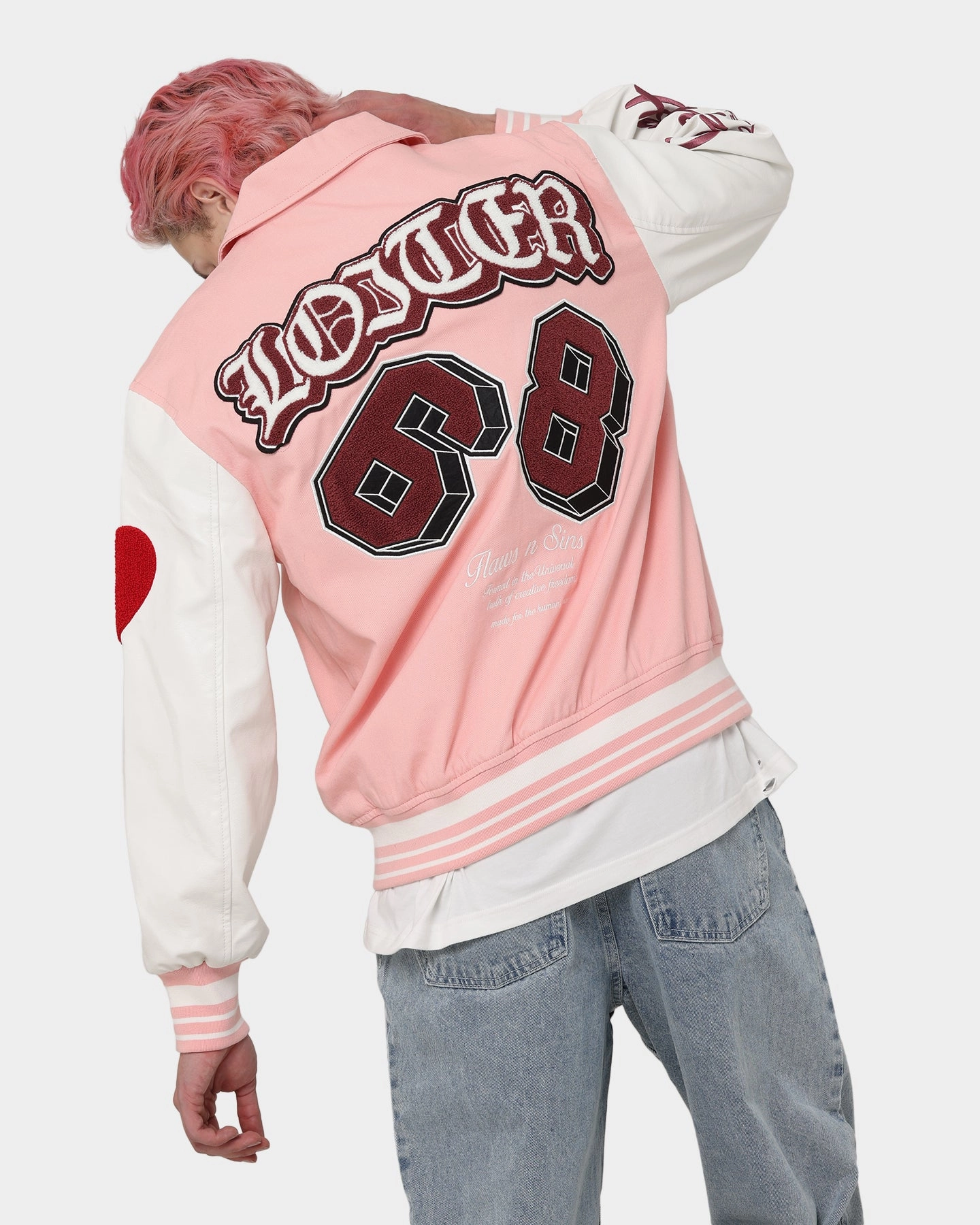 holiday Loiter Human Varsity Jacket Pink