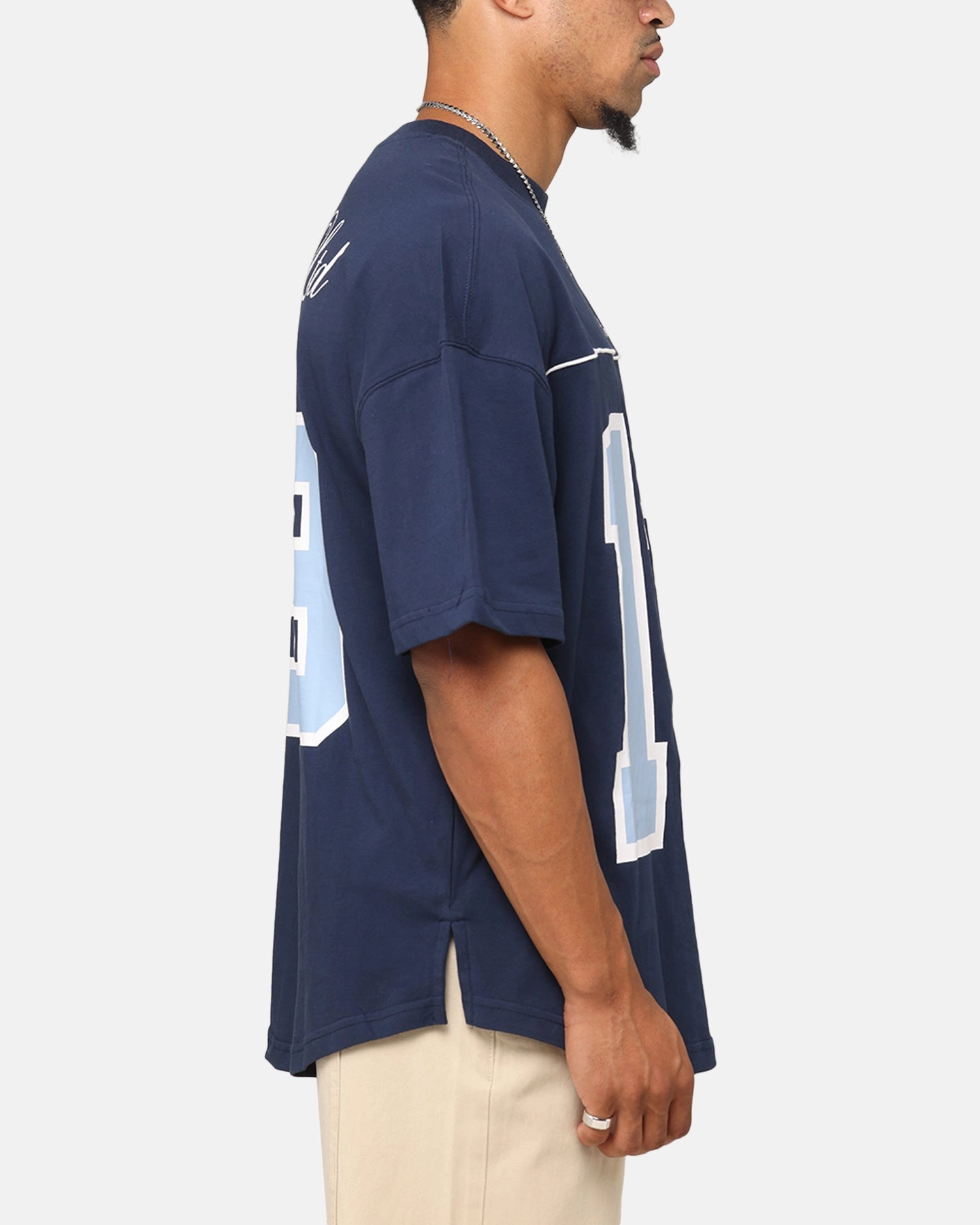 Reinforced Neckline Carre Hitta Grid Iron T-Shirt Navy/Light Blue