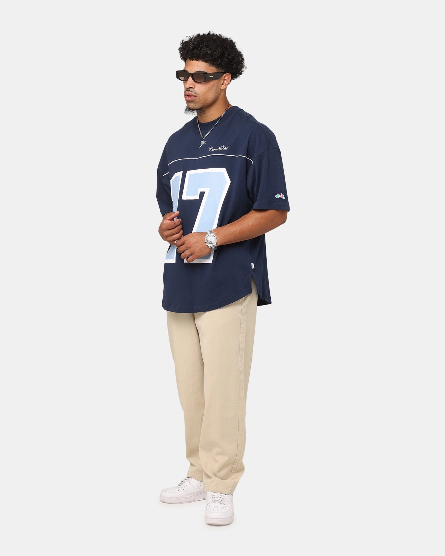Carre Hitta Grid Iron T-Shirt Navy/Light Blue Street Outfit