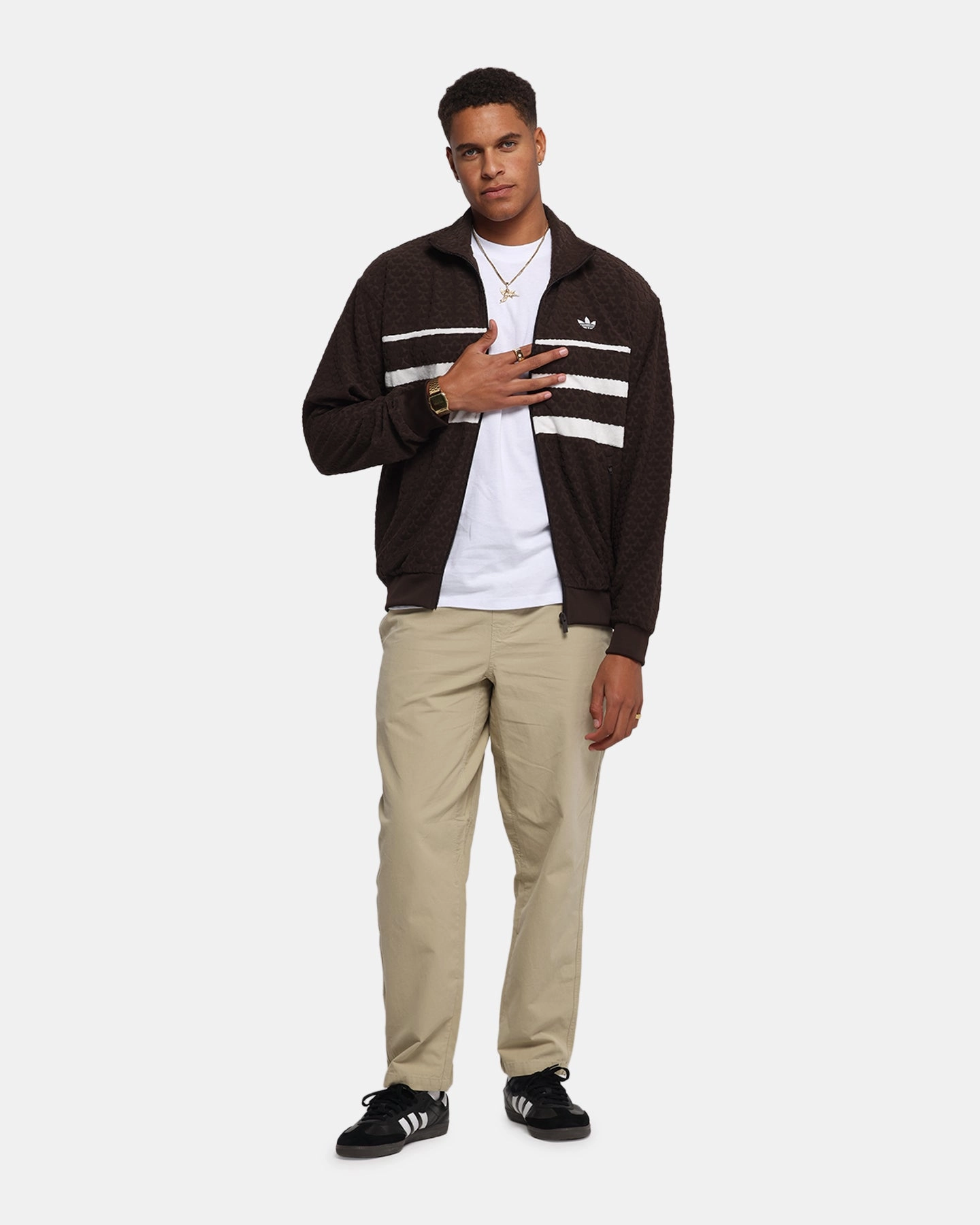 Adidas Monogram Track Top Jacket Dark Brown Winter Weather Protection Cosmetics