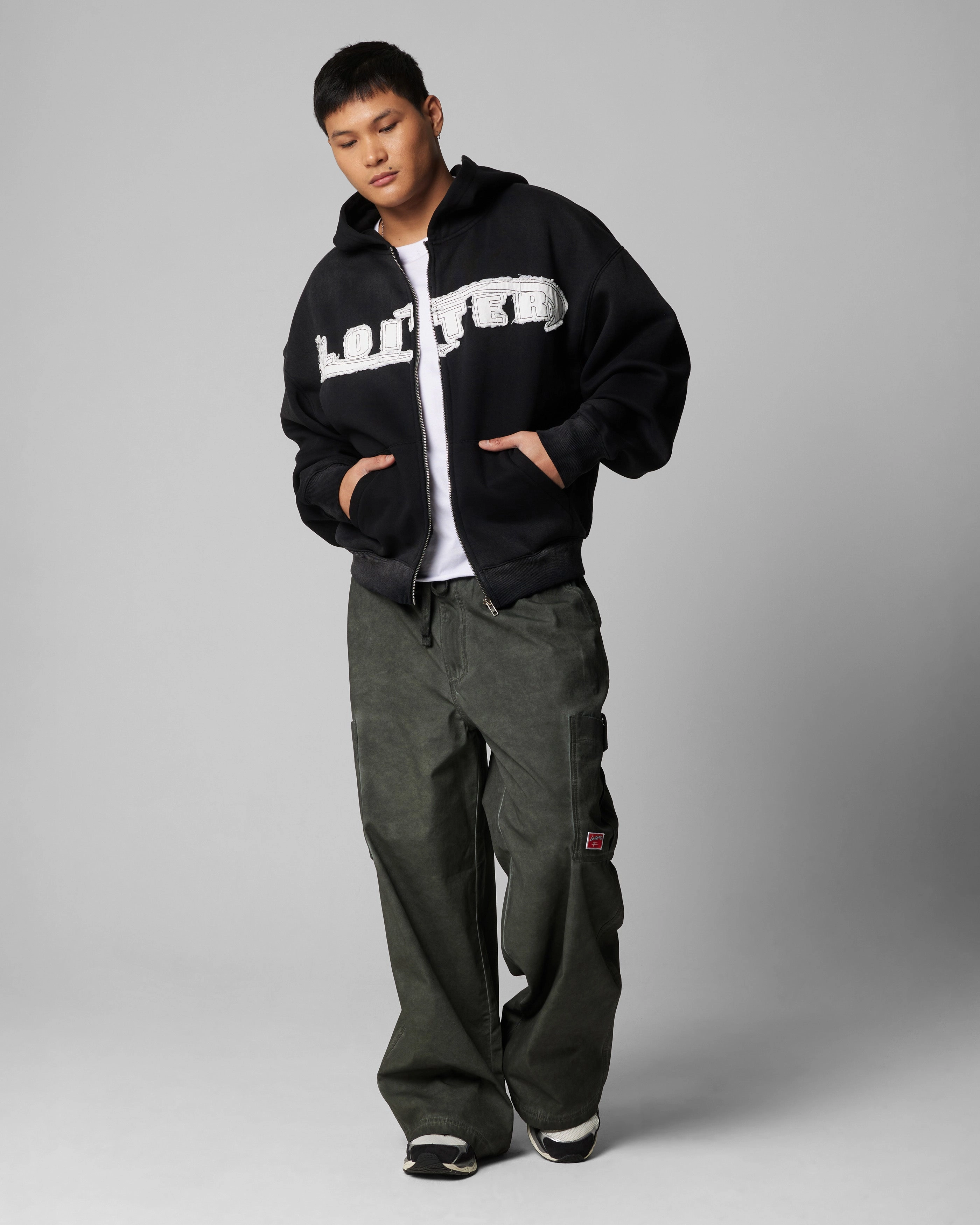 Oversized suitable for funerals Loiter Peace To Make Zip Hoodie Black