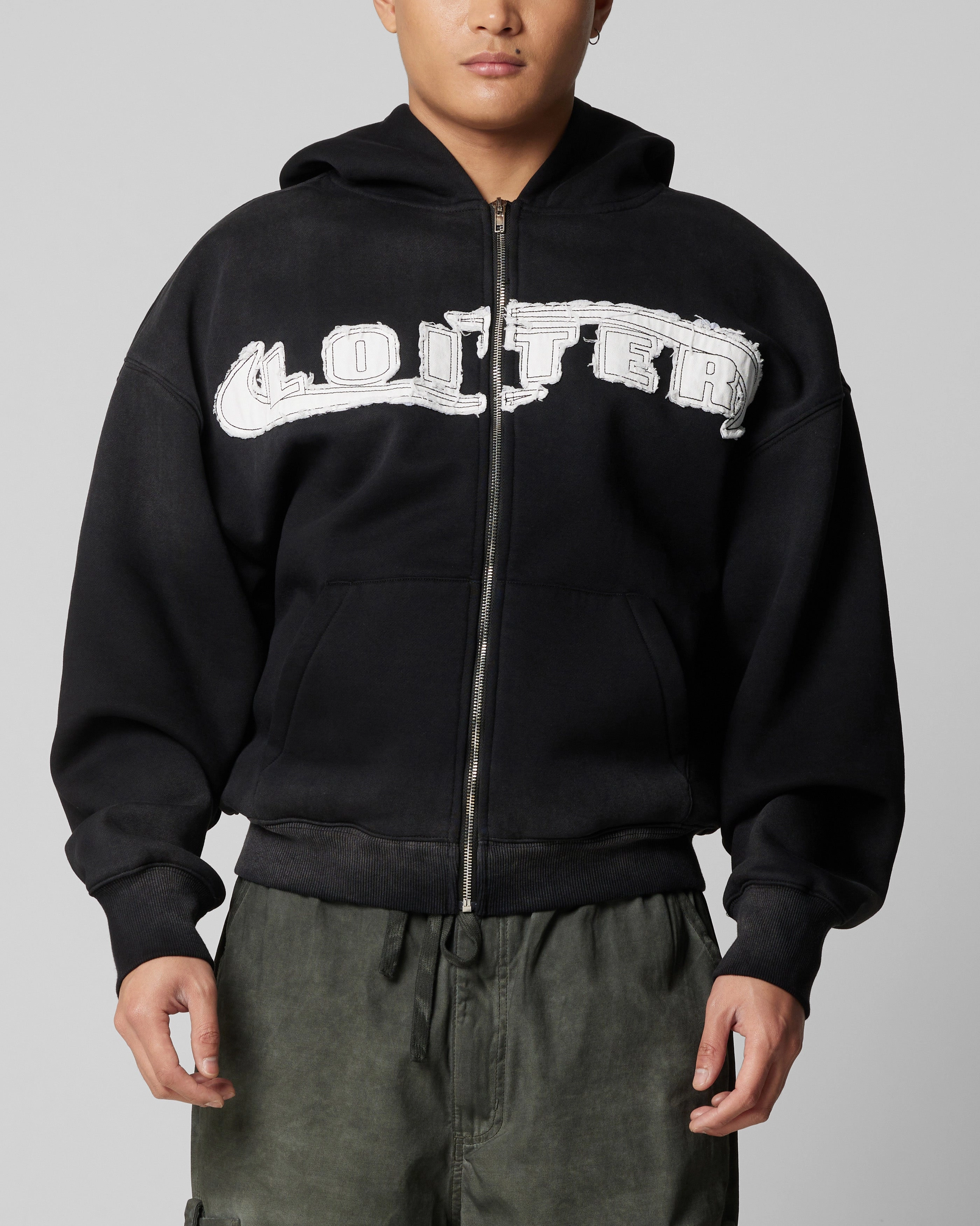 Loiter Peace To Make Zip Hoodie Black Cross Ventilation Channels Discount
