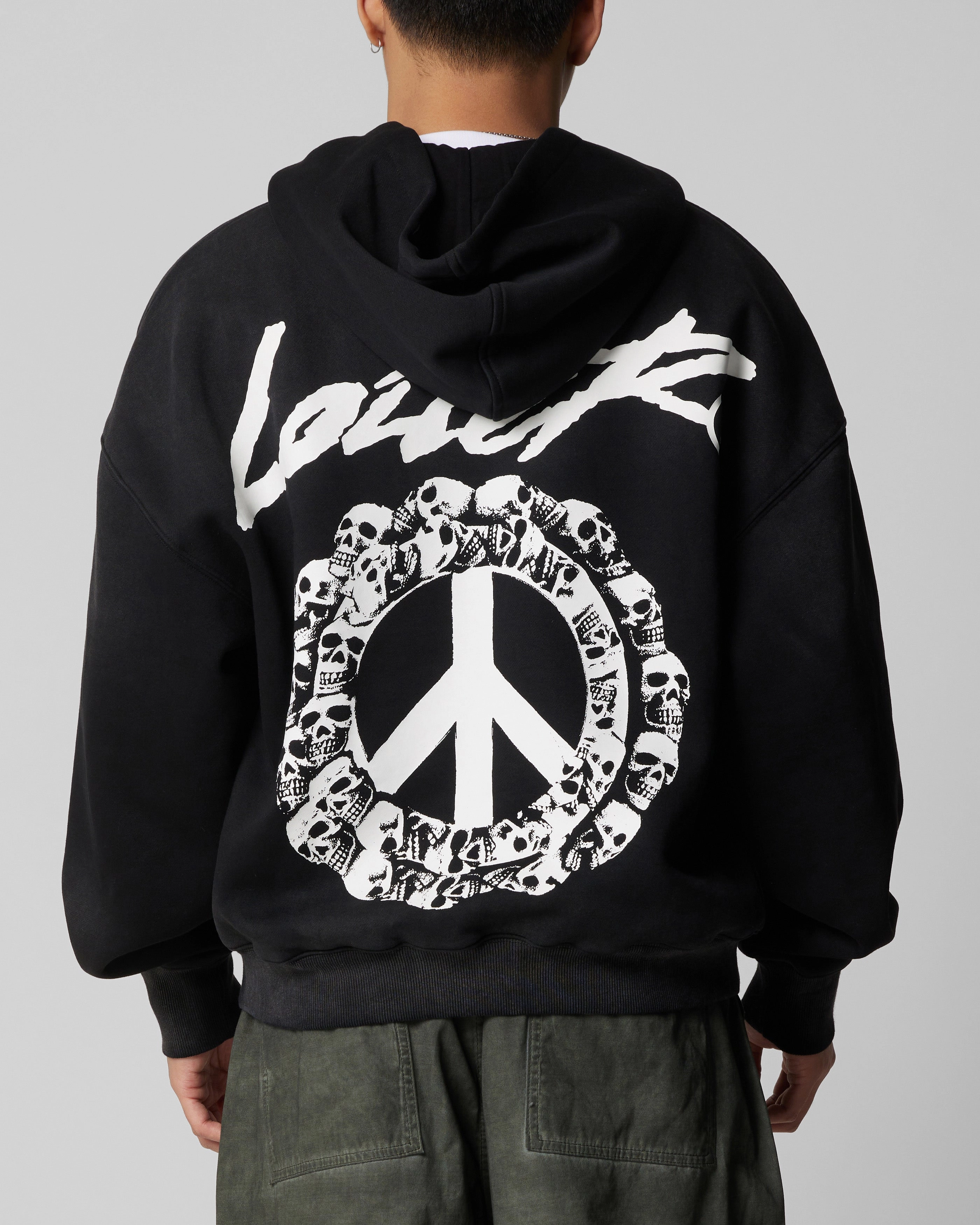 Pullover Loiter Peace To Make Zip Hoodie Black