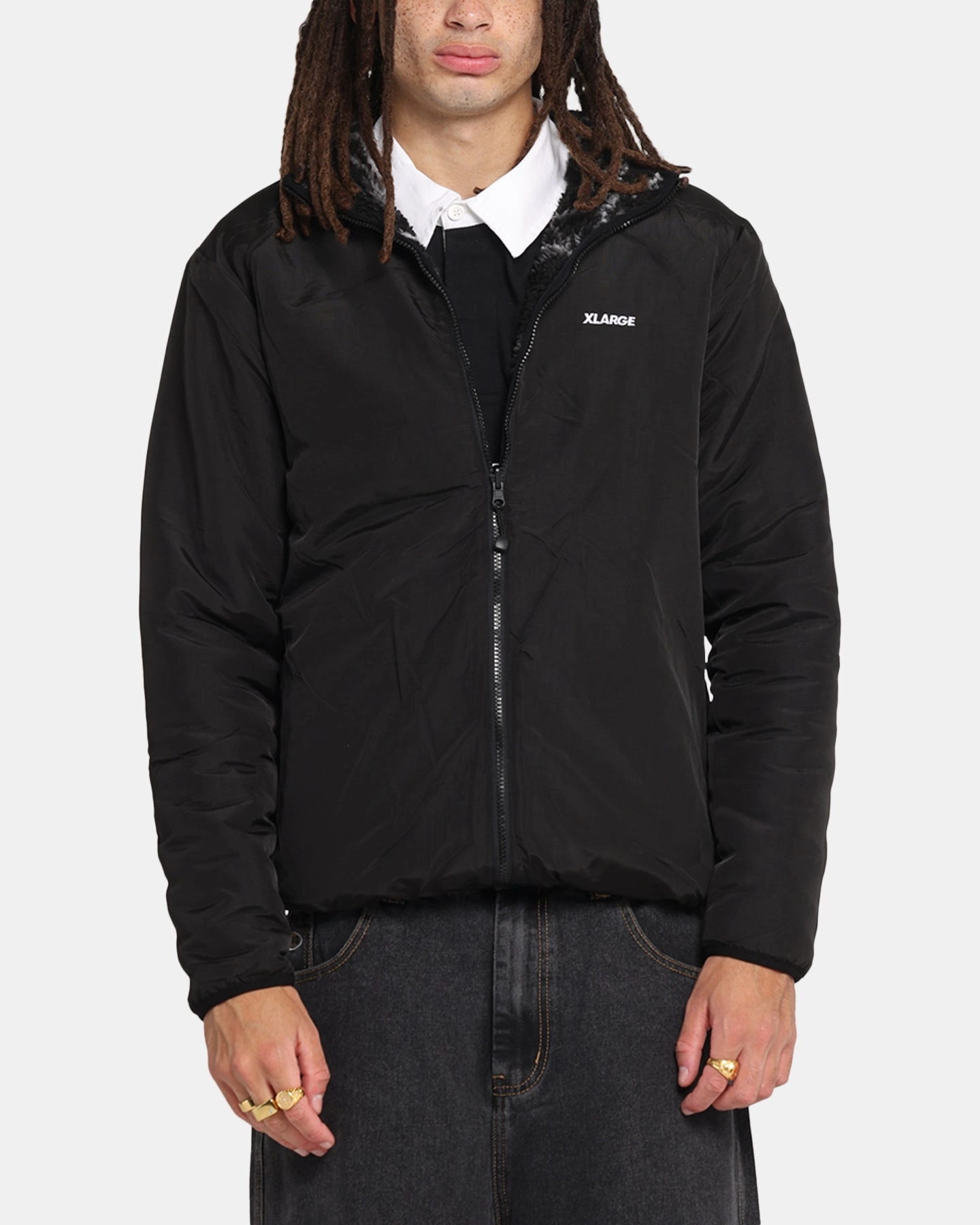 X-Large Camo Reversible Sherpa Jacket Black Zippered Pocket Design