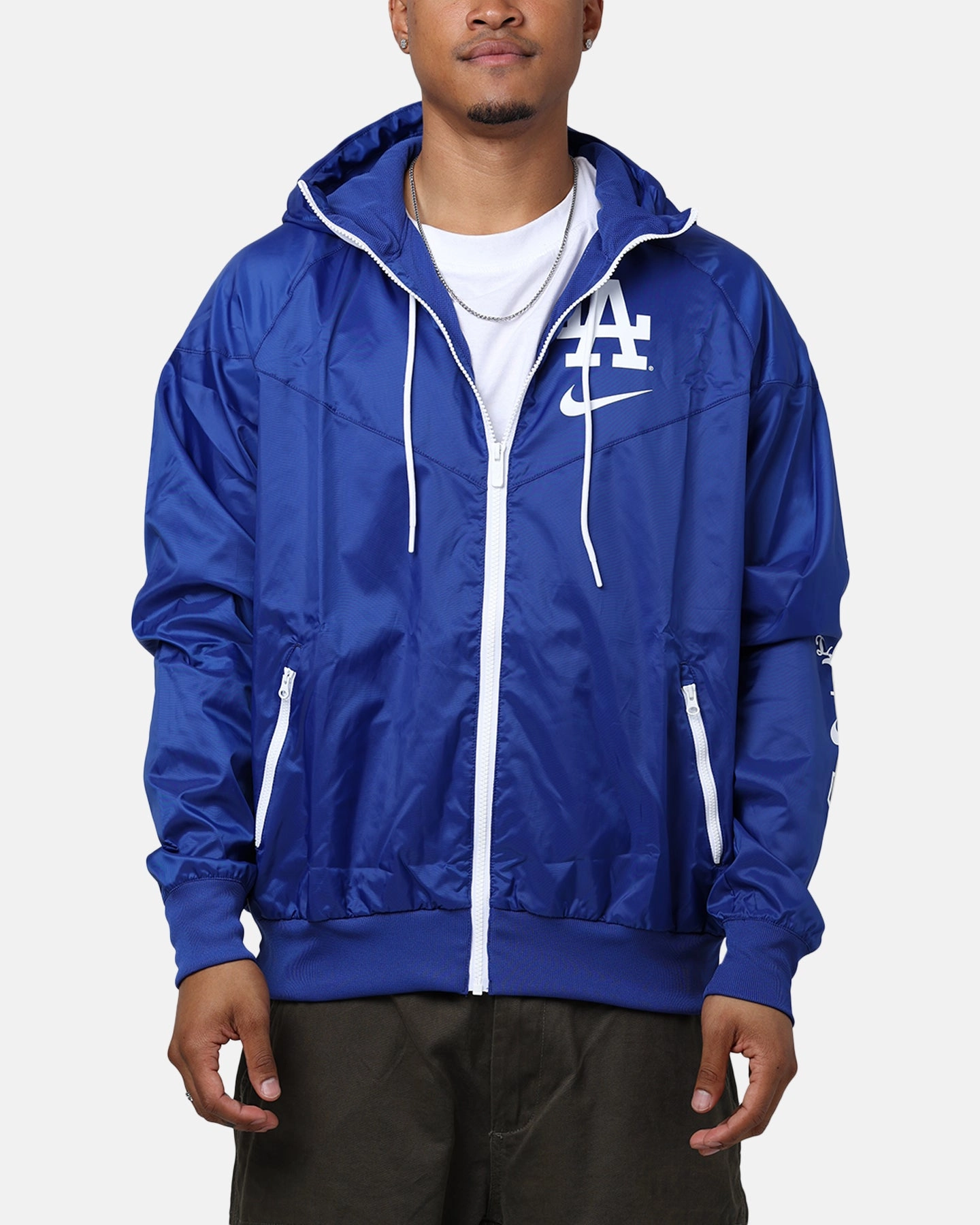 Nike Los Angeles Dodgers Team Windrunner Jacket Rush Blue/White Grid Fleece Lining NoiseFreeMaterial