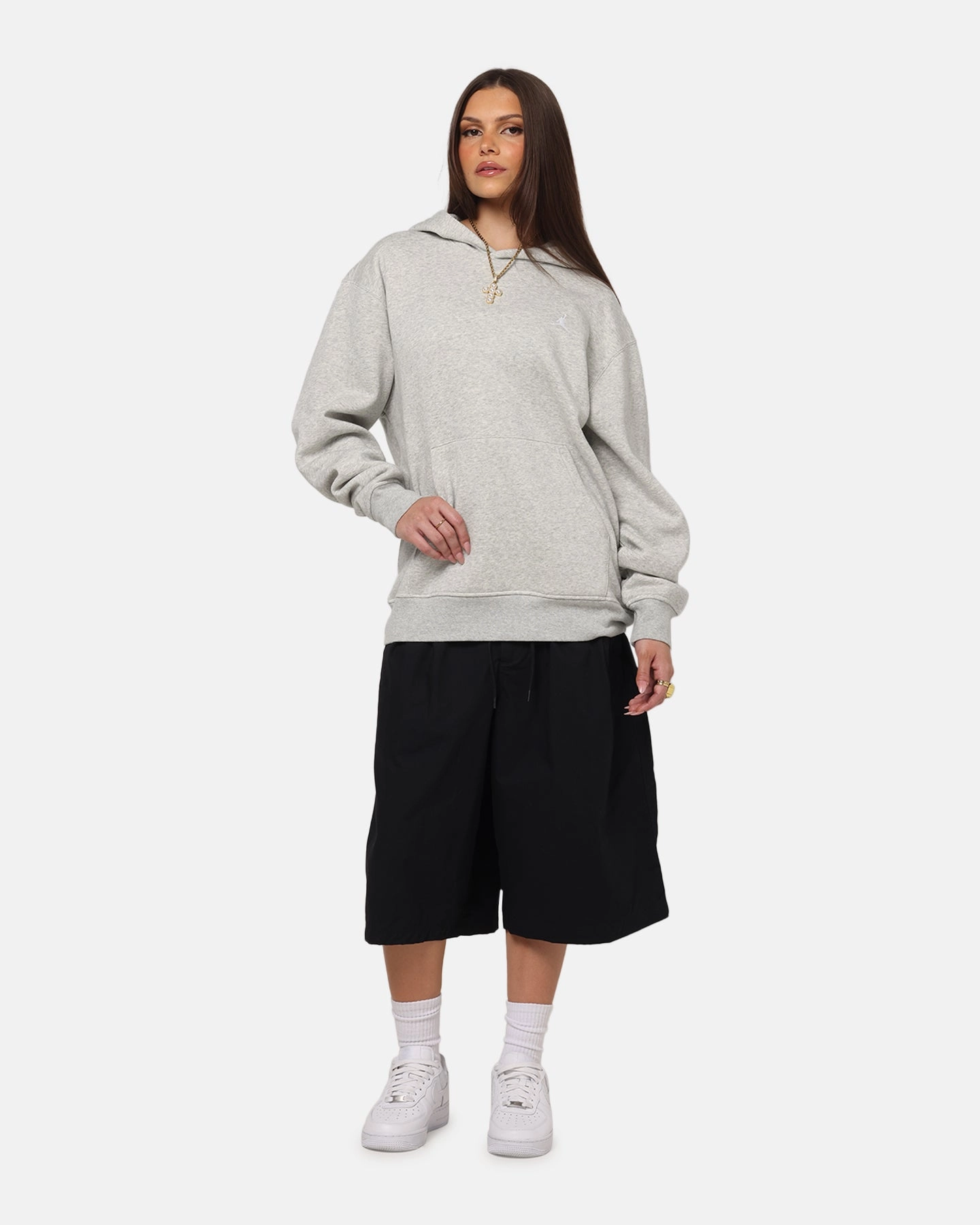 construction workers Jordan Brooklyn Fleece Pullover Hoodie Grey Heather/White