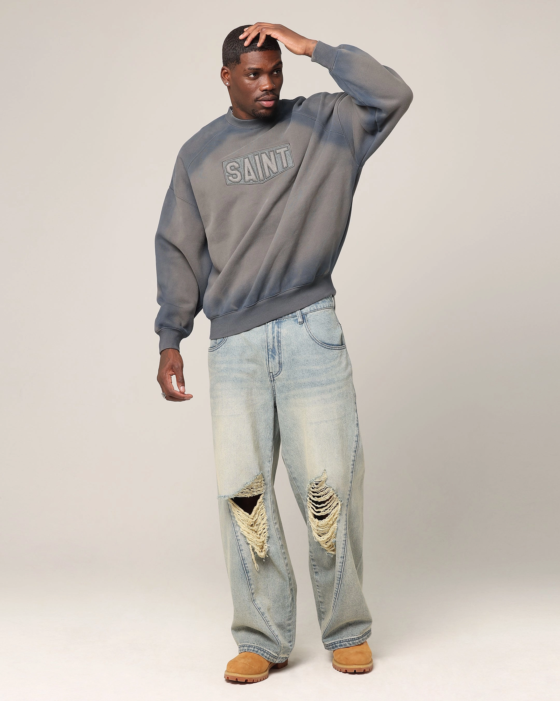 Low Profile Logoing Saint Morta Faded Motor Crewneck Charcoal
