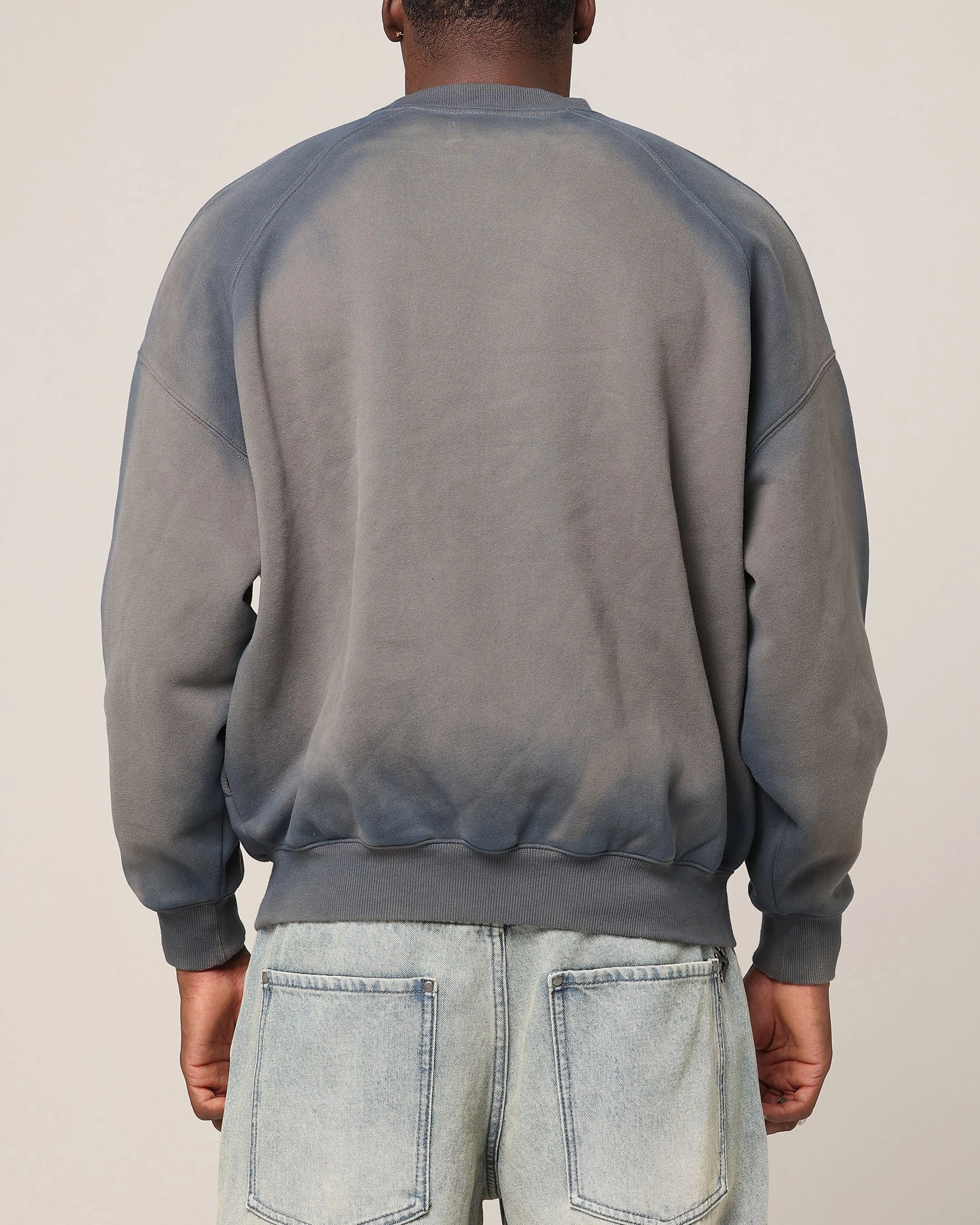 Saint Morta Faded Motor Crewneck Charcoal Ergonomic Shoulder Fit