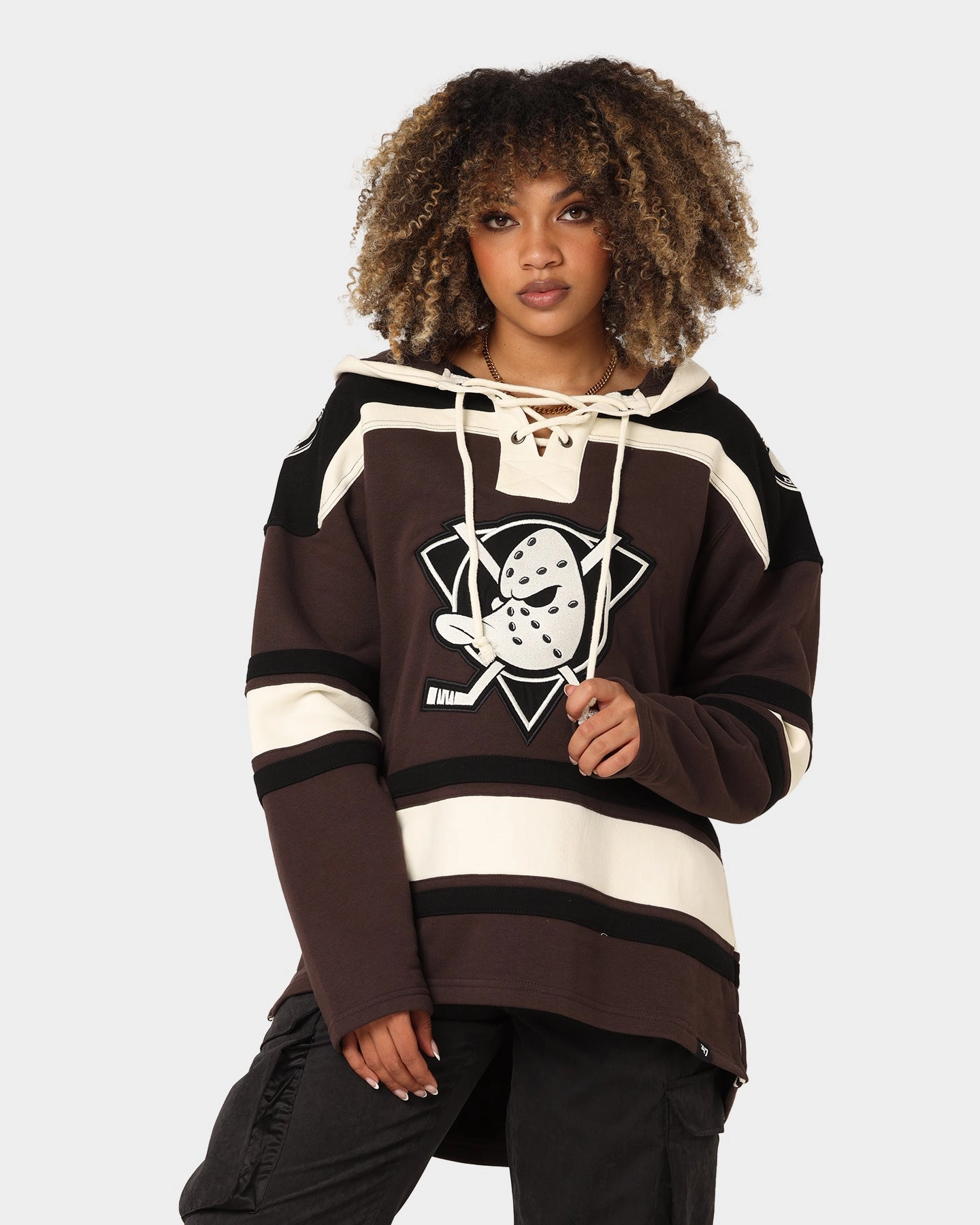 size - inclusive Layered Protection 47 Brand Anaheim Ducks Superior Lacer Hoodie Brown