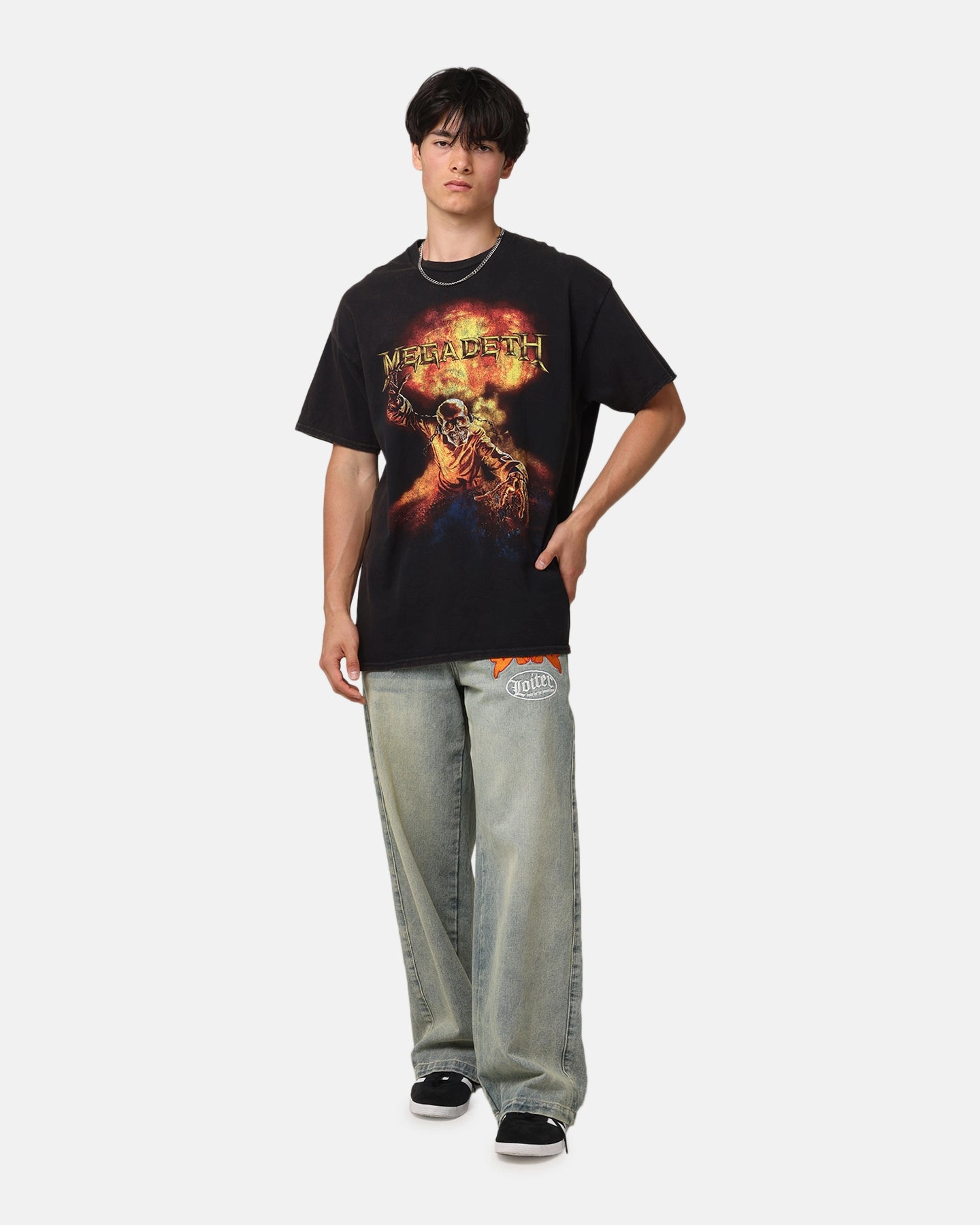 Megadeth Fire Ball Vintage T-Shirt Black Vintage Scoop neck femininity Reinforced Hemline