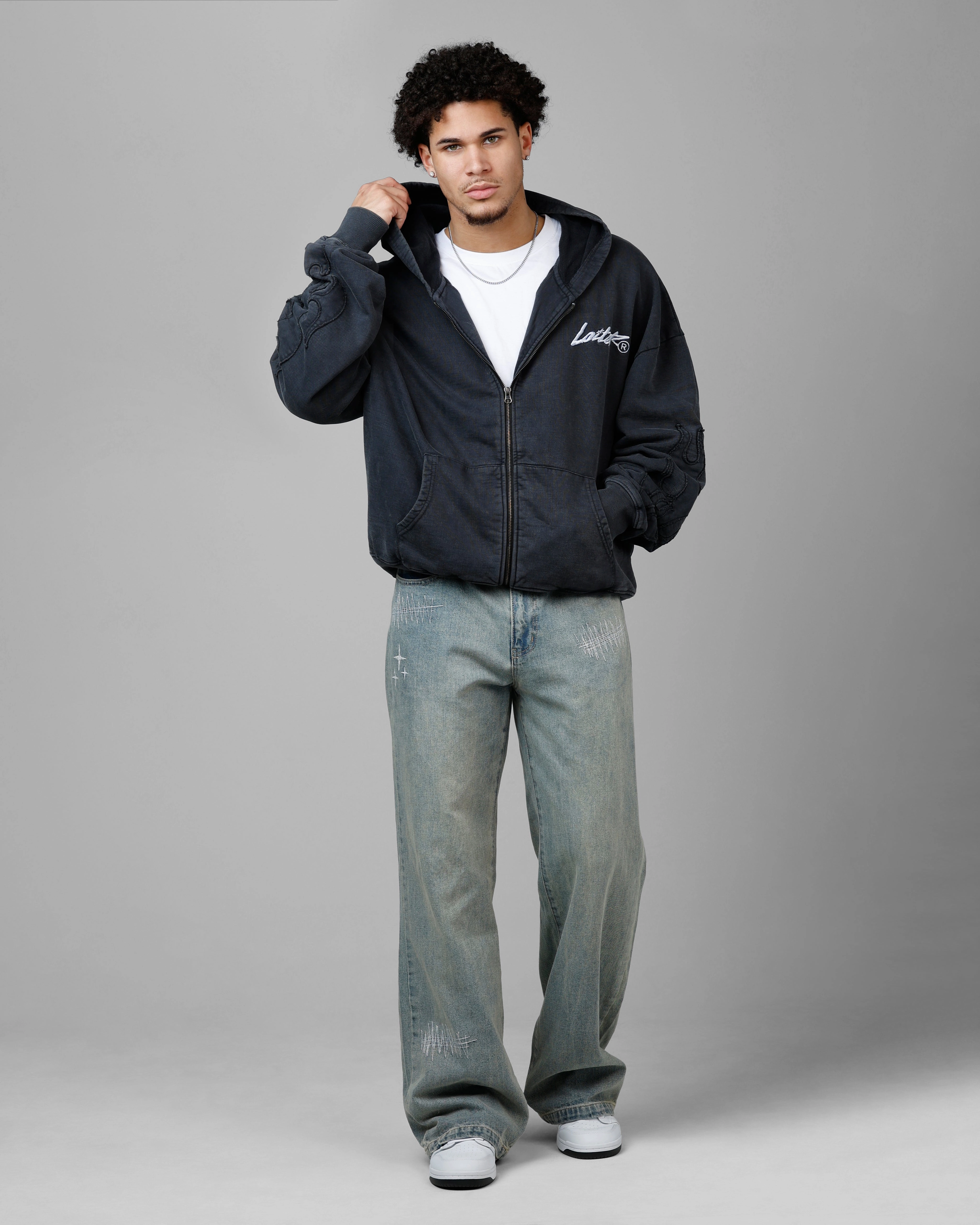 Hooded Design Loiter Inferno Hoodie Washed Black