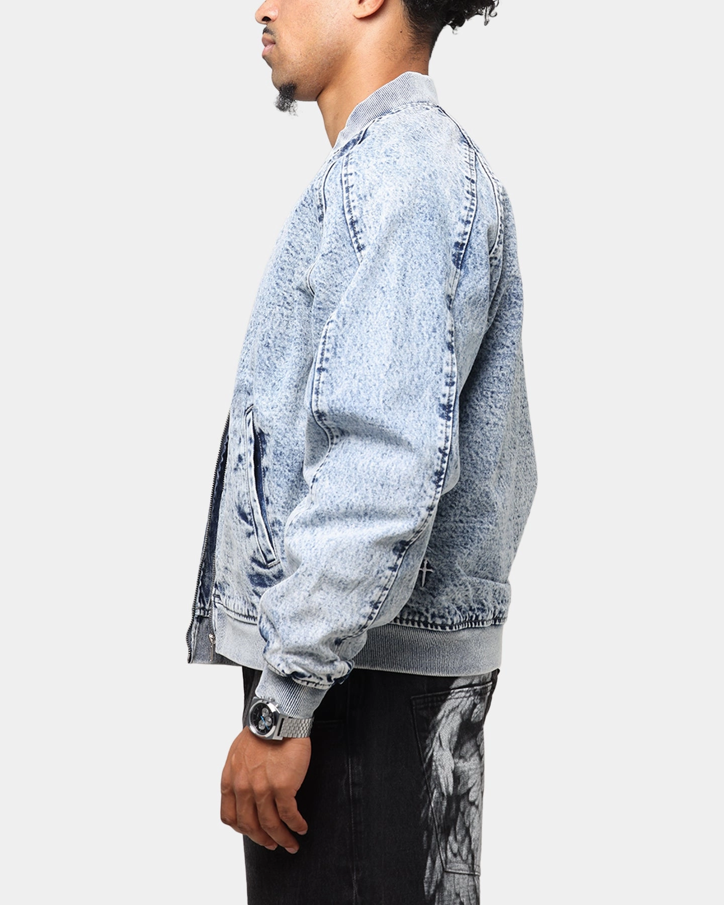 suitable for self use TailoredSilhouette Saint Morta Flight Denim Jacket Blue Stonewash