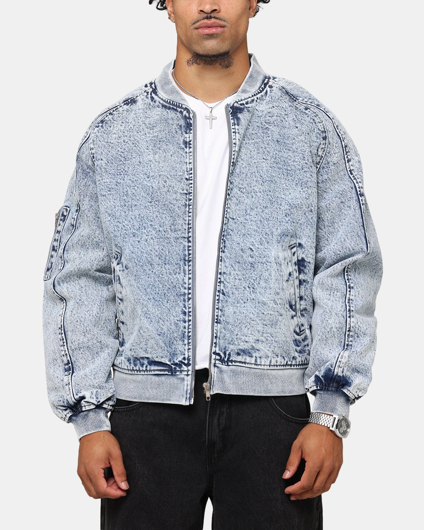 Endure Project Saint Morta Flight Denim Jacket Blue Stonewash