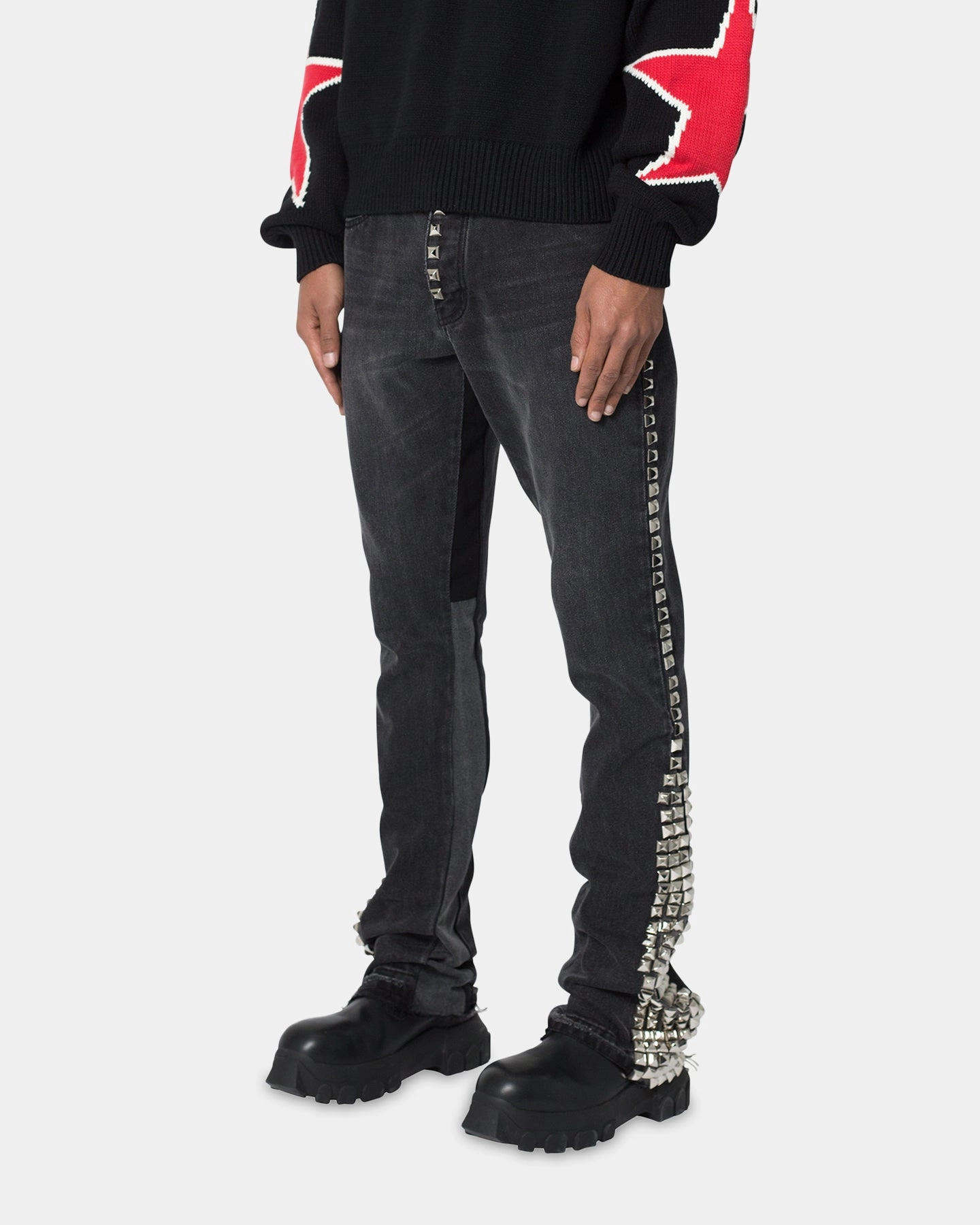 Gym Ready Slim Teen Outfit Heavyweight Denim MNML B572 Studded Flare Denim Jeans Black