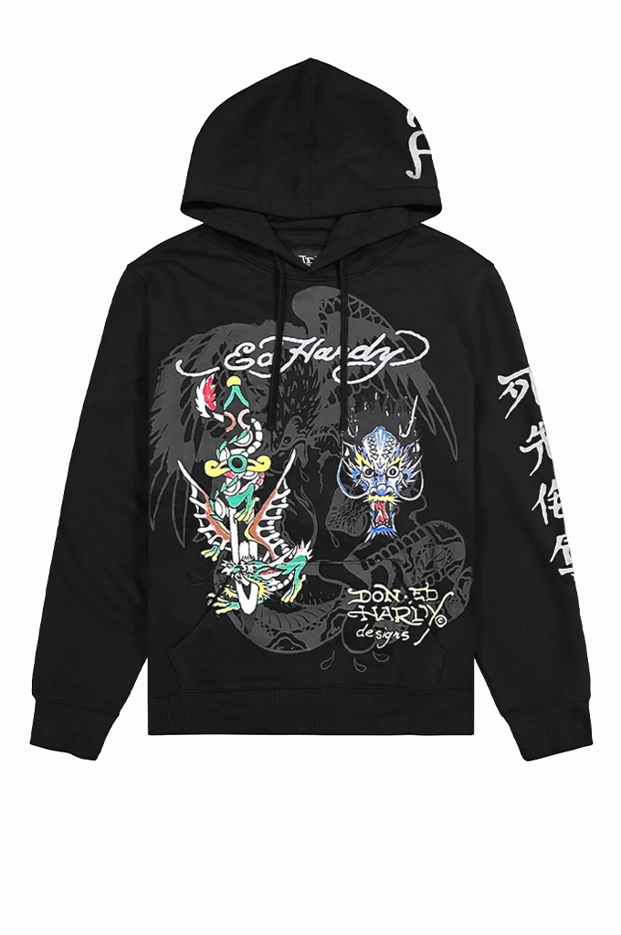Adaptive Compression Autonomous - capable Wear resistant Ed Hardy Dragons Men's Pullover Hoodie