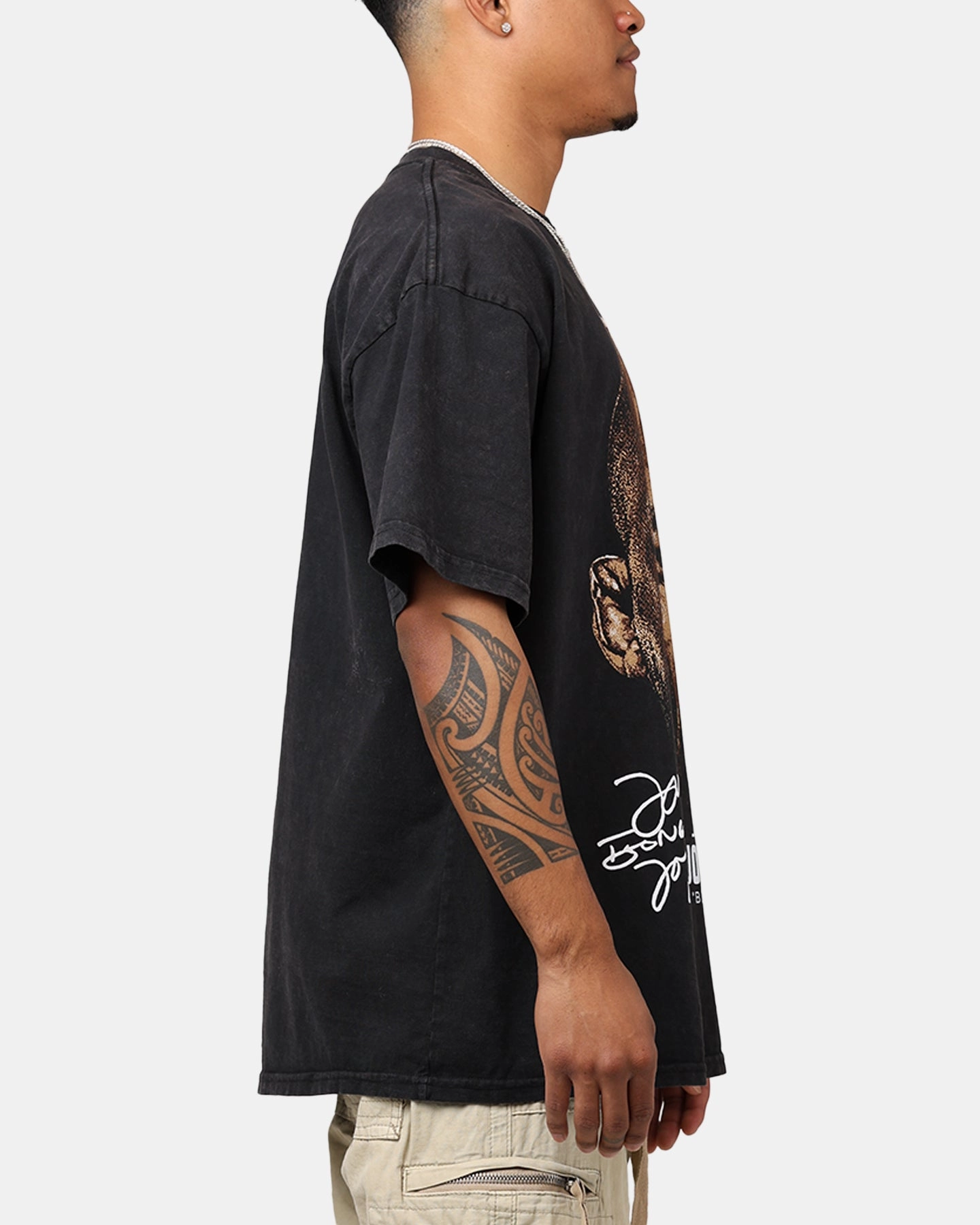 UFC By Goat Crew Jon Jones Big Face Vintage T-Shirt Black Wash Linen blend Stretch Jersey Knit
